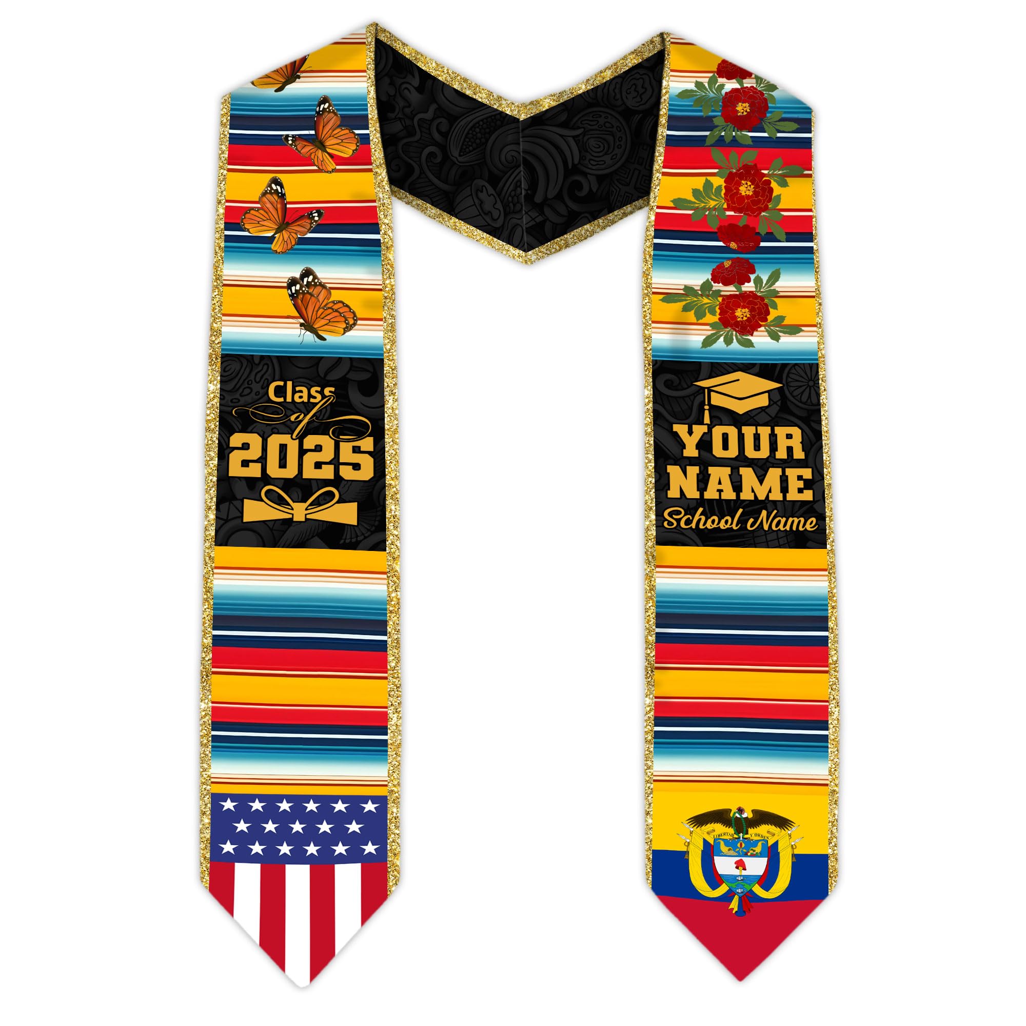MonkeyVan Colombians Graduation Sash, Custom Colombians American Flag Graduation Sash 2025, Colombia Graduation Stole Style 17