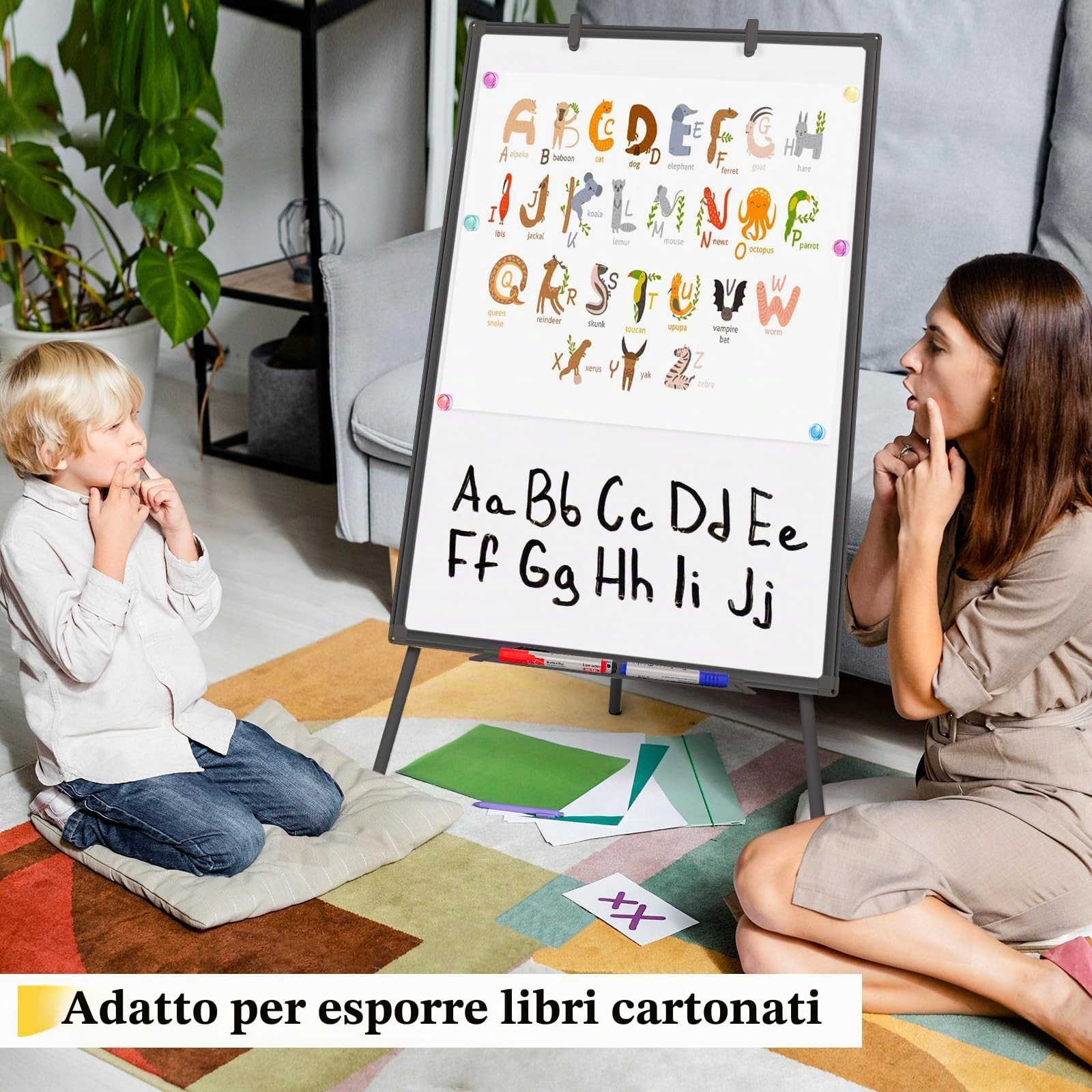 maxtek Lavagna Bianca Magnetica con Cavalletto, 90 x 60 cm Lavagna Cancellabile, Alluminio Supporto, Altezza Regolabile, per Ufficio o Insegnamento a Casa e in Aula