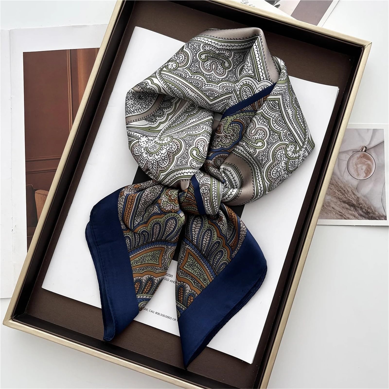 Bufanda de Seda for Mujer, Bufandas Estampadas, pañuelo Cuadrado de satén Suave, chales for Mujer, Hijab 70X70CM