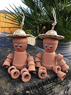 hdg Set of 2 Clay Terracotta Flower Pot Men Bill & Ben Style (Small Size...