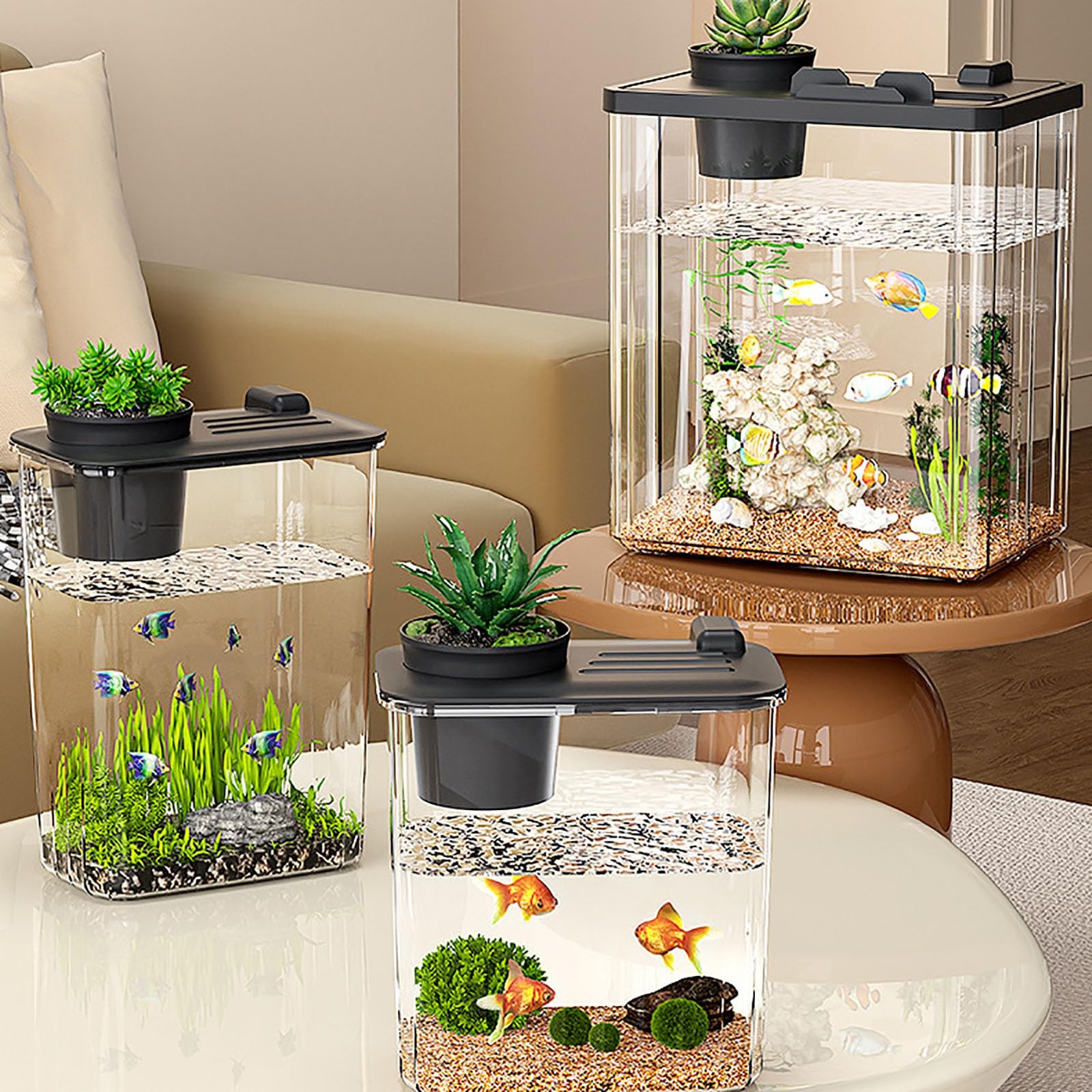 Serbello Di Pesce Rosso, Acquario Starter Kit Di Starter Per Acquario Piccolo Con Pompa Della'acqua ＆ Luce A LED, Serbatoio Del Pesce Desktop Per Pesci, Tartarughe, Gamberetti, PesciRossi(Black,Small)