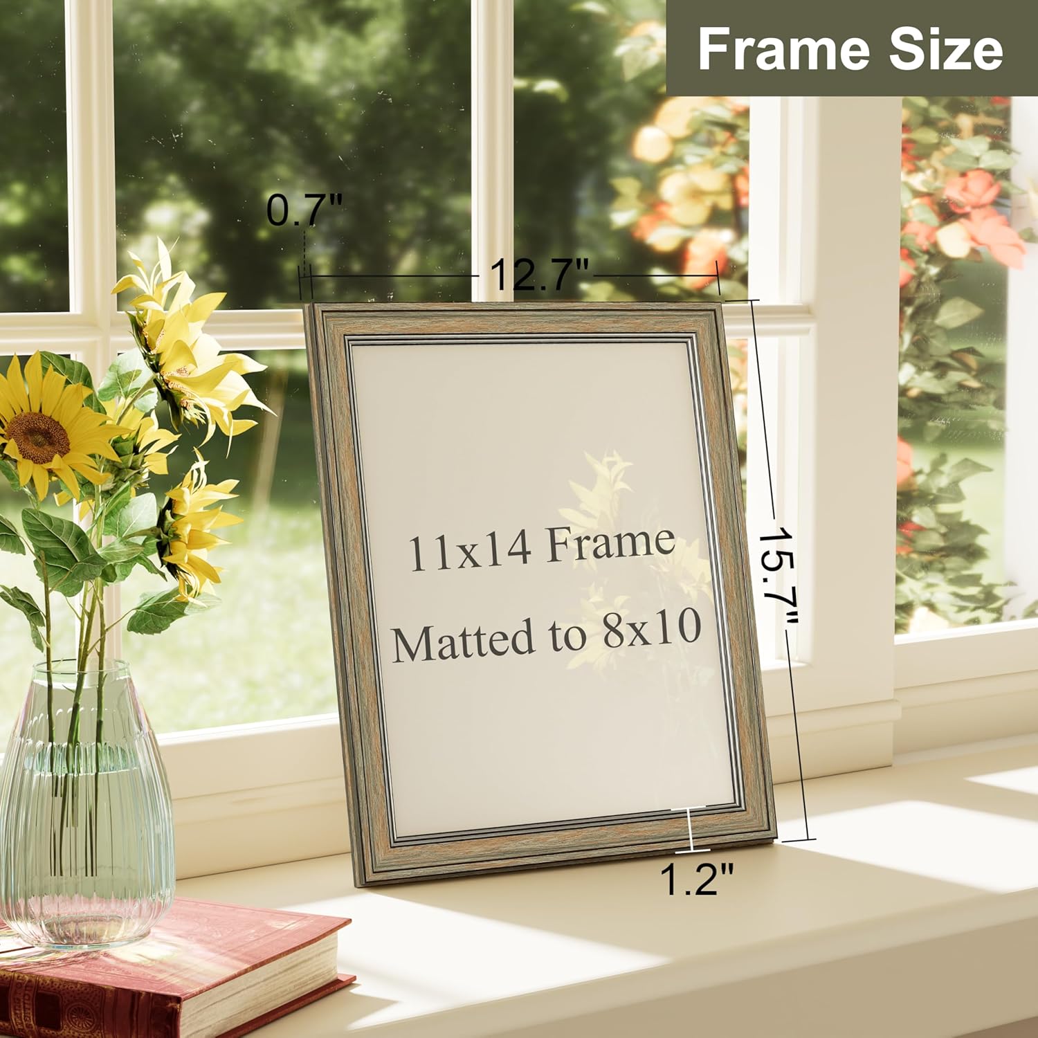 Vittanly 11x14 Picture Frame Set of 4, Vintage Photo Frame for Wall Mount, Display 8x10 Pictures with Mat or 11x14 without Mat, Rustic Farmhouse Home Decor, Multicolour