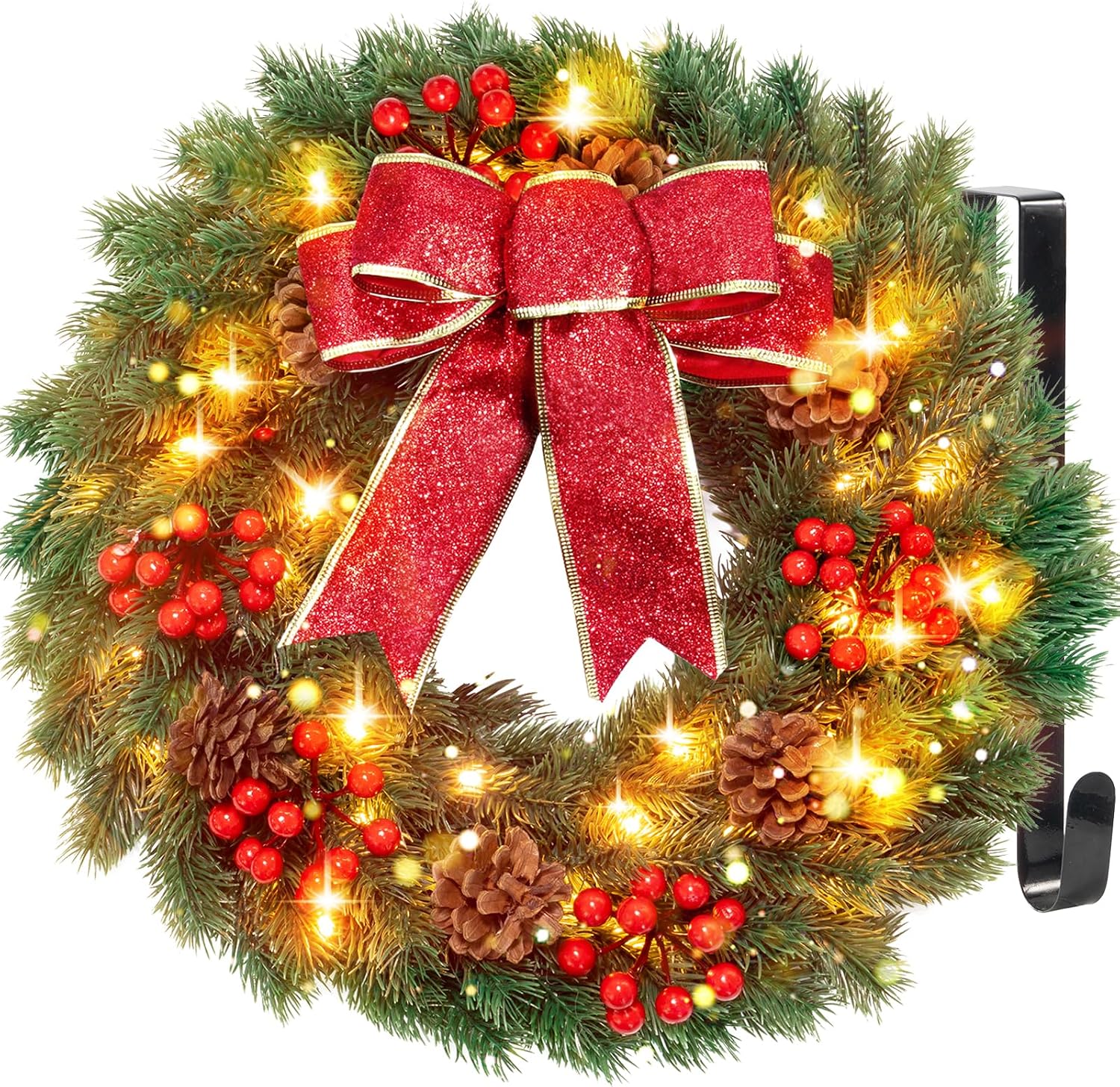 Big Christmas Wreath for Front Door | Handmade Silk & Berries Door Decor