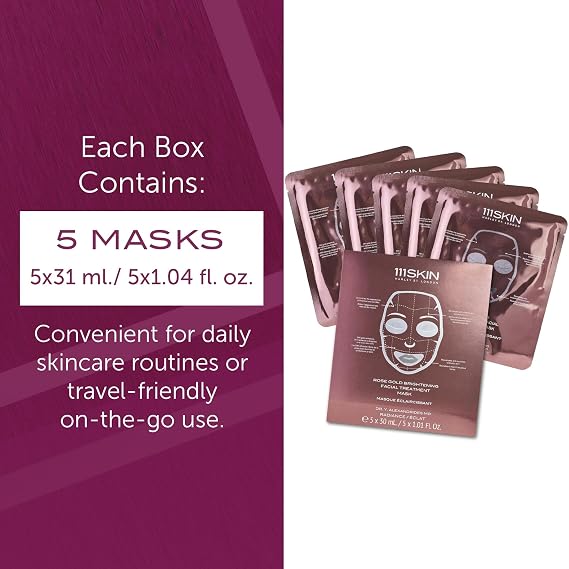 111SKIN Rose Gold Brightening Facial Treatment Mask | Fragrance Free | The Ultimate Pre-Event Mask | For Hydration & Radiance | Set of 5 (1.01 oz each)