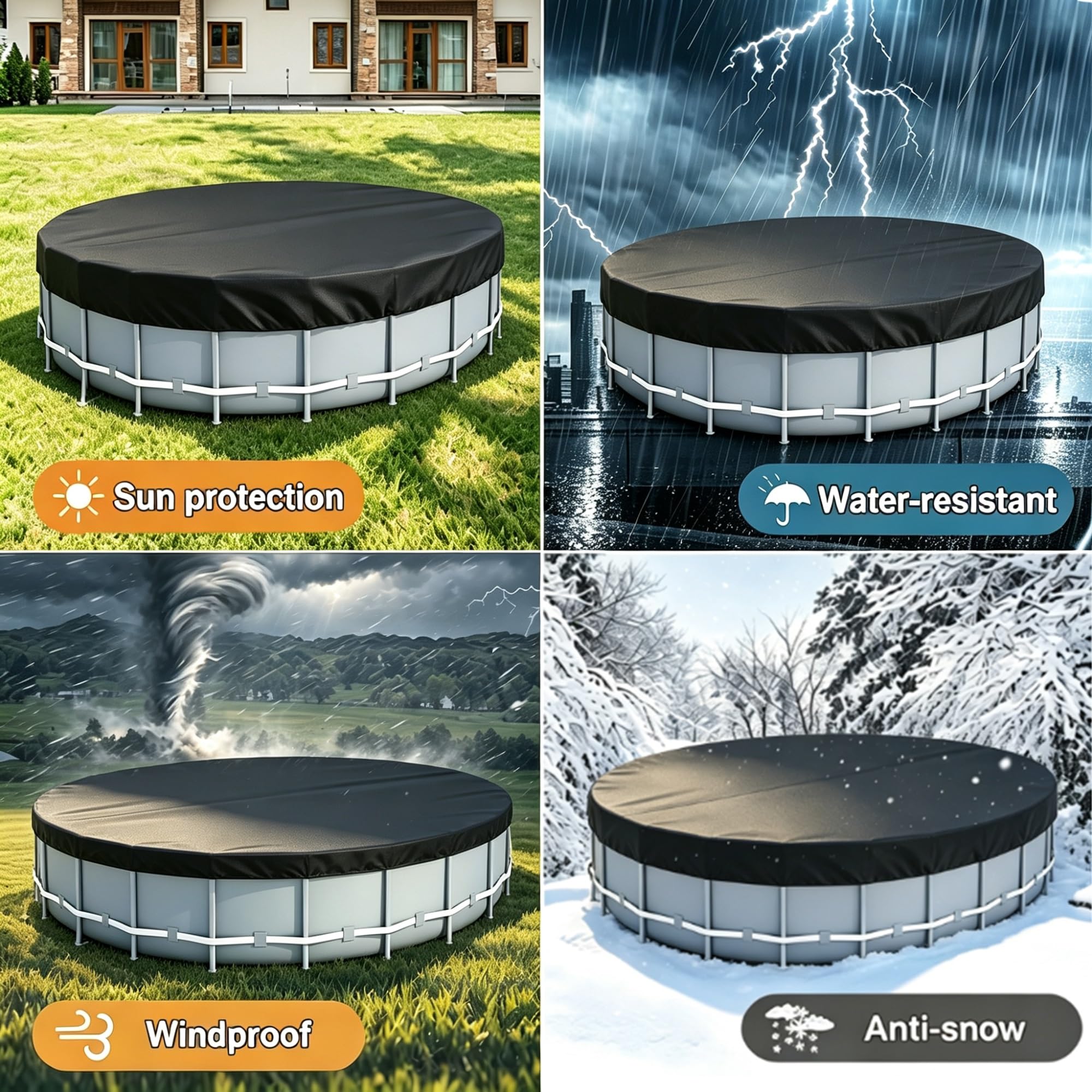 Rotonda Copertura Invernale Piscina 366,Tessuto Oxford 210D Telo Copri Piscina,Anti-UV&Anti-Strappamento telo di copertura per piscina Fuori Terra Protezione Annuale Foglie Detriti(15FT457*20cm))