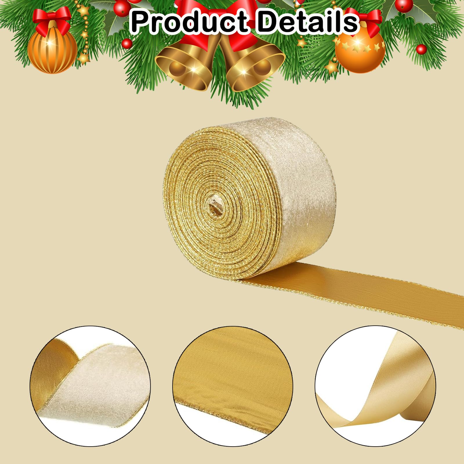 9.1M Satin Gold Ribbons for Gift Wrapping Cake Decoration, Wedding Party - Thick, Velvet, Champagne Gold - Image 3