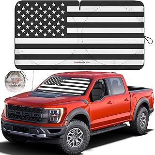 Windshield Sunshade B&W American Flag Design - Car Sun Shade Windshield - Foldable Sun Cover for Car Windshield - Keeps Yo...