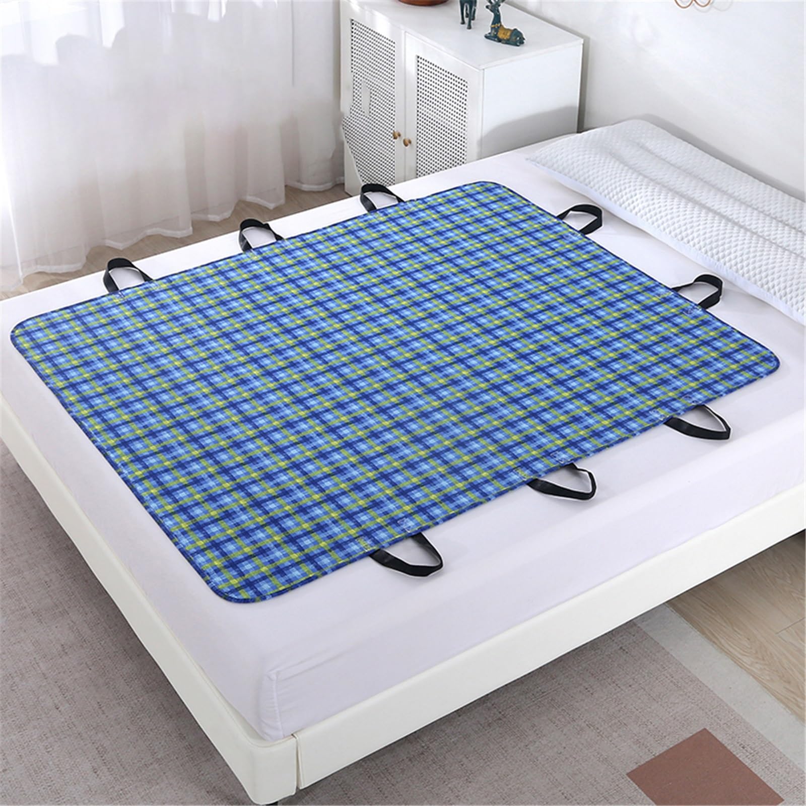 AHUAN Verano Empapadores Cama Adultos Lavables con Asas Reforzadas, Autocaravana Protector Cama Portátiles Empapador Protector de Cama, Niños(120x150cm,Blue D)