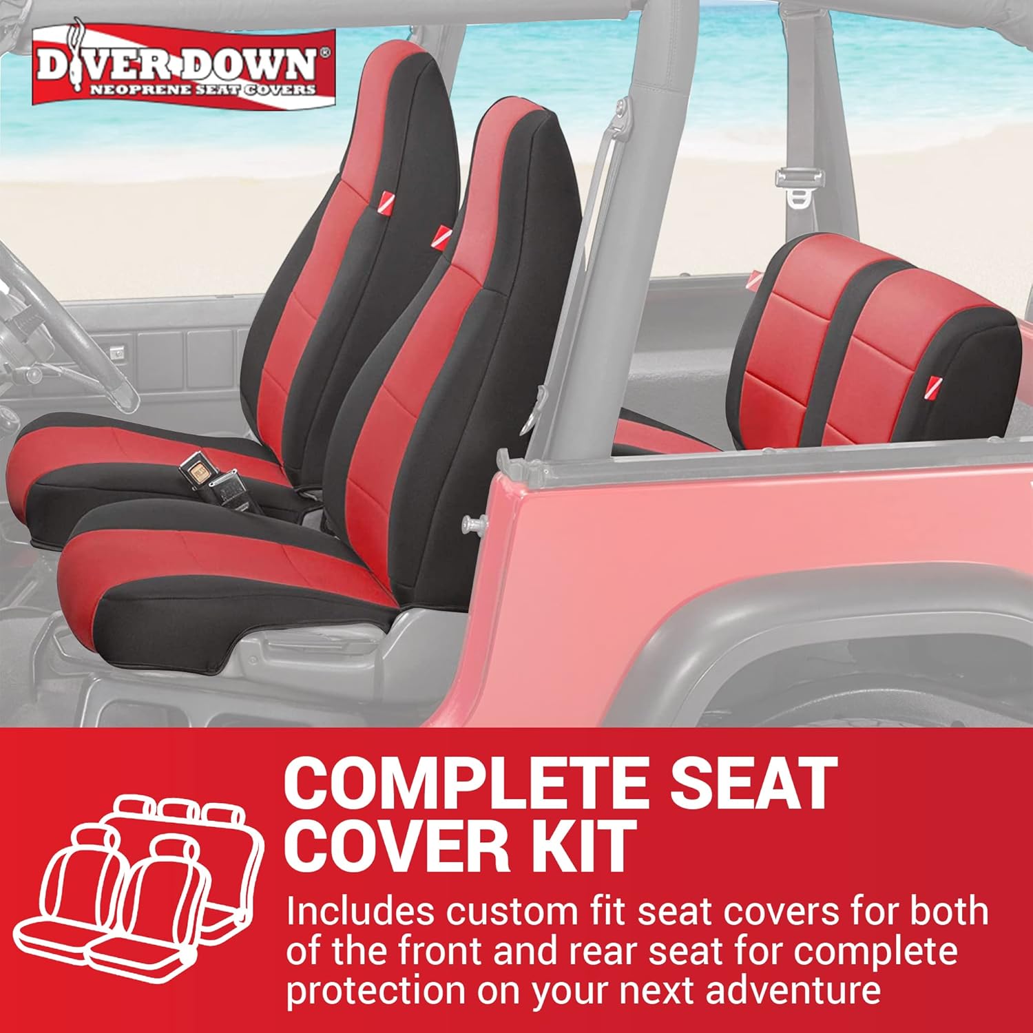 Diver Down Neoprene Seat Cover Set - Fits Jeep YJ 1987-1995 Wrangler - Front and Back Seat Set - Waterproof Custom Fit Seat Covers - Soft Padded Cushion Feel - Thermal Resistant - (Grey, 1991)