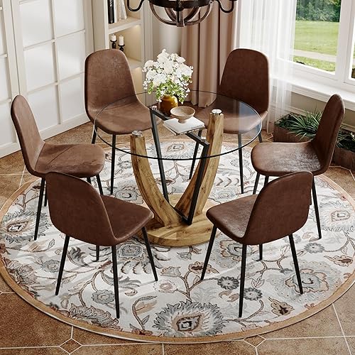 Miniatura 42 de JUFU Juego de mesa redonda de comedor para 6 con sillas, juego de mesa y sillas de 48" compuesto por 6 piezas con superficie de mármol y asiento