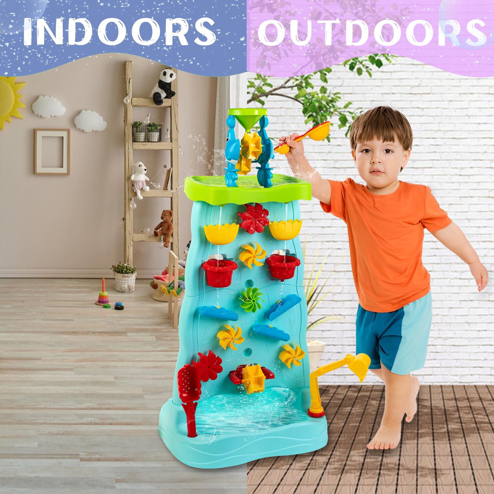 Cherubfunz Mesa de Agua y Laberinto de Cascada 2-en-1 Juegos Sensoriales para Niños Pequeños Exterior con Moldes de Playa