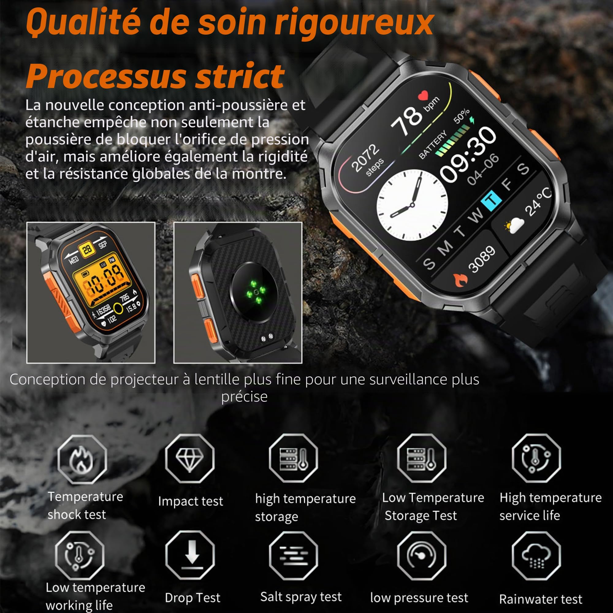 Montre Connectée Homme avec Appels Bluetooth, 2,01'' Smartwatch avec 123 Modes Sportifs/SpO2/Lecteur de Musique/Fréquence Cardiaque/Sommeil/Podomètre Bracelet pour Android iOS (Orange)