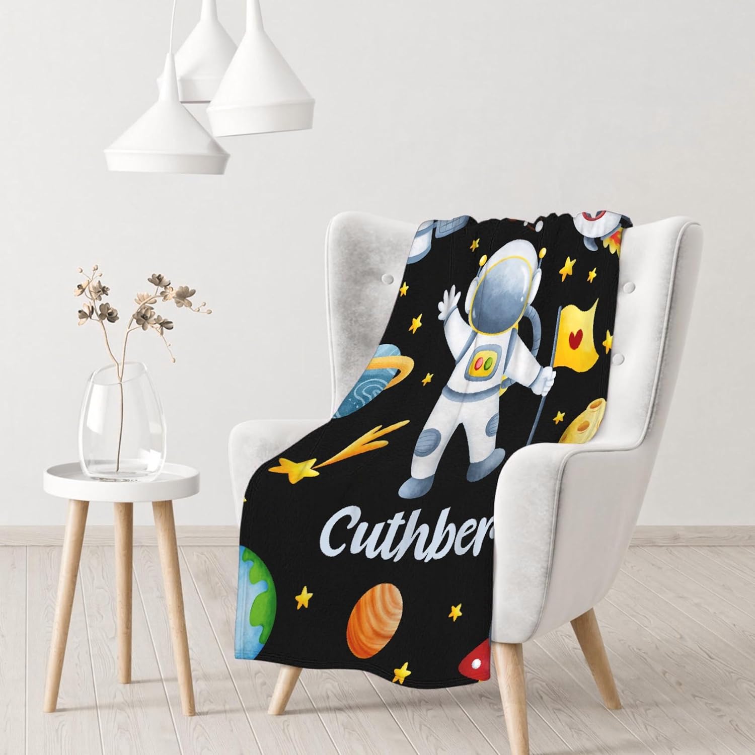 Personalized Baby Blanket for Girls Boys Astronauts Custom Baby Blanket with Name Swaddle Blanket for Toddlers Infants Kids Shower Newborns Nursery Stroller Crib Decor Throw Birthday Gift