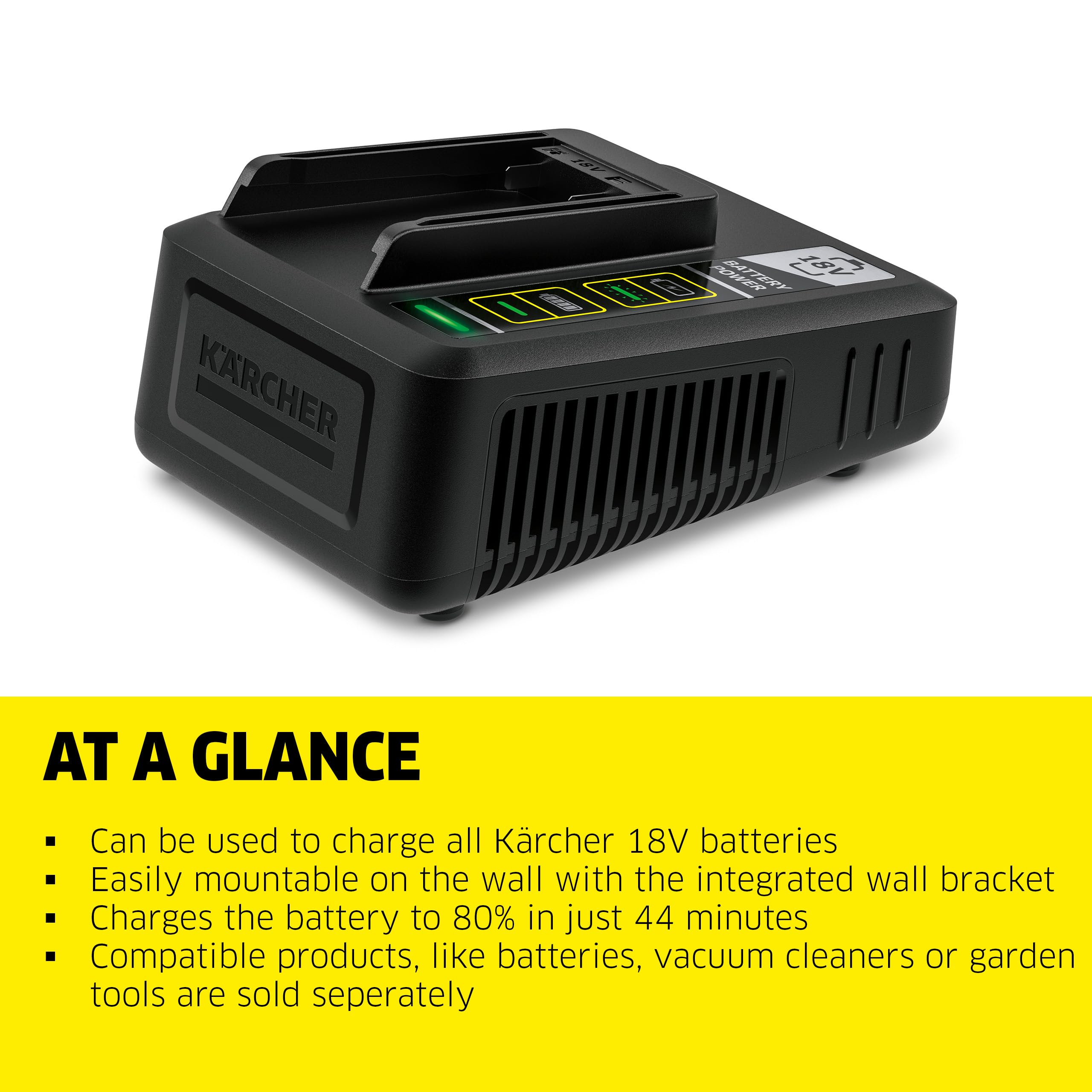 Karcher Fast Charger 18V - Compatiblw with Karcher 18V Batteries, 2.5V and 5.0V