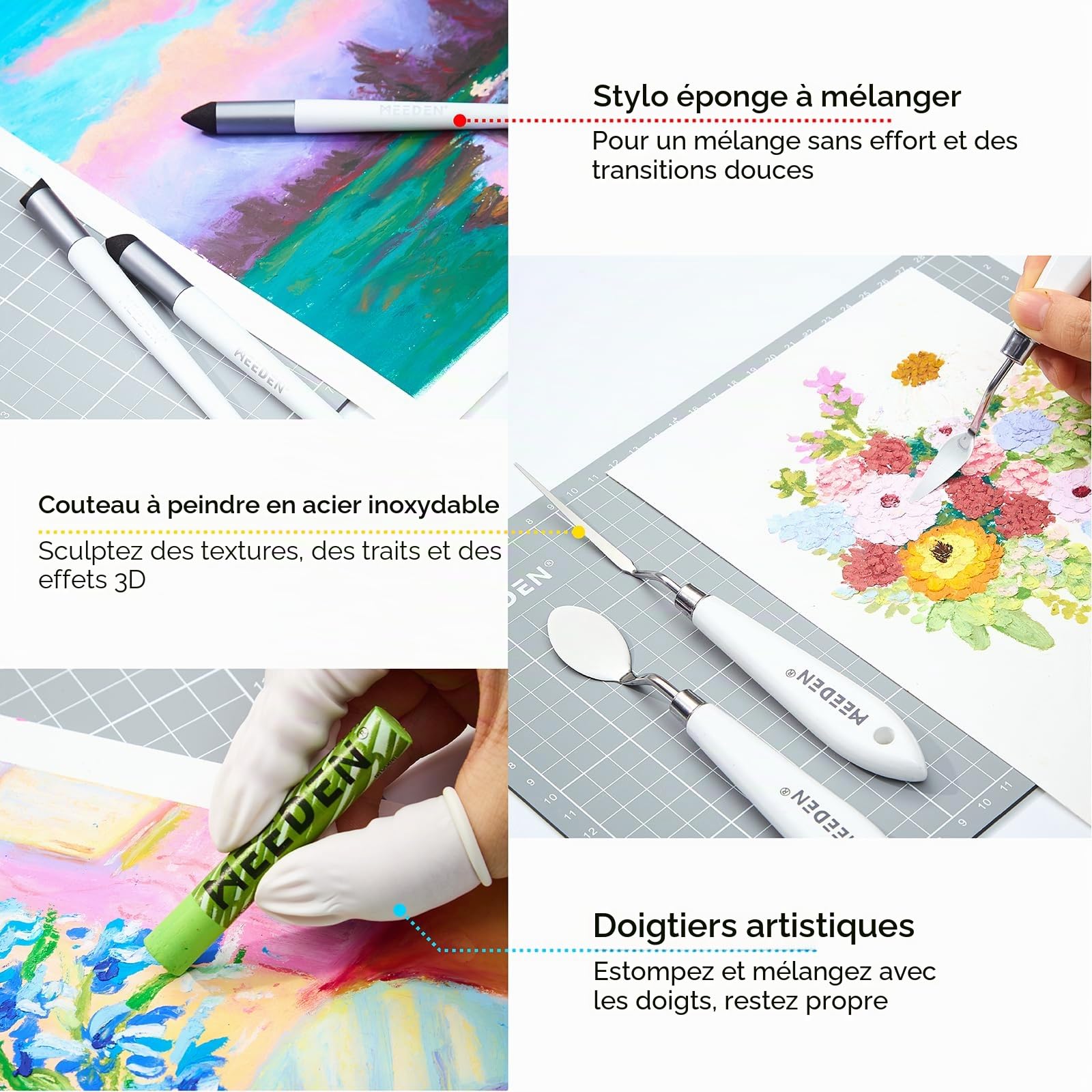 MEEDEN Lot de 102 pastels à l'huile douce avec 72 couleurs et 6 pastels blancs – Crayons à huile tout-en-un avec papier, couteau à palette, ruban de masquage – Fournitures d'art pour artistes
