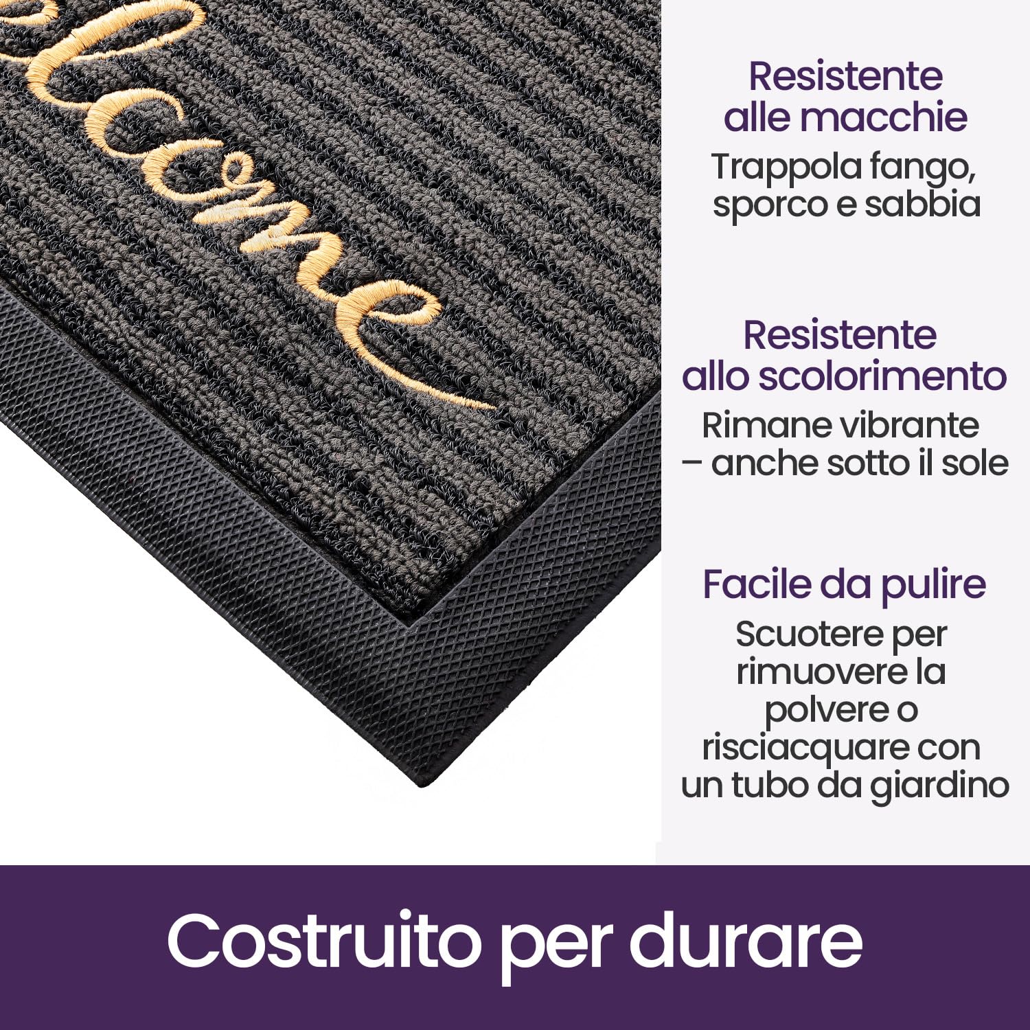 DEXI Zerbino Ingresso Esterno 80 x 120 cm, Tappeto per Porta Interno, Zerbini Antiscivolo Lavabile, Fondo in Gomma Impermeabile, Assorbente Tappeti per Corridoio, Balcone, Giardini, Grigio Benvenuto