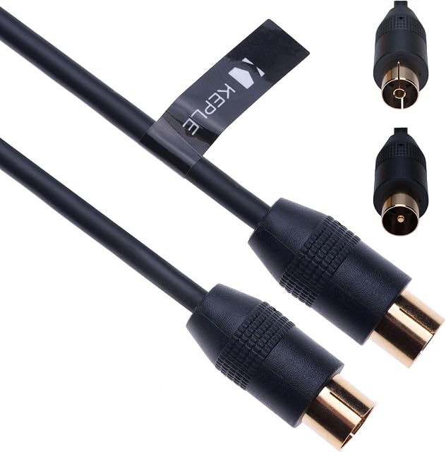 RF Coaxial Cable TV Aerial Lead 2m Coax Plug Male to Female Antenna Socket Extension for Freeview, SKY/SKY HD, Virgin, BT, DVD, VCR Connect to Television | Gold M-F Connector (Black)