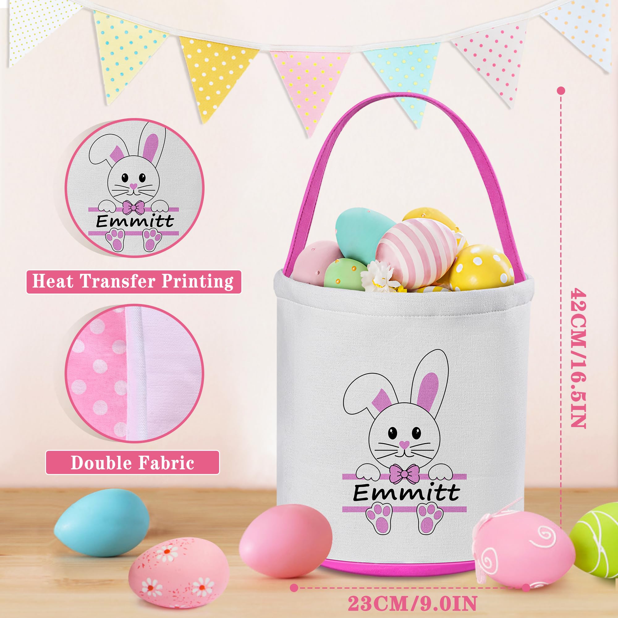 Zmoicky Easter Baskets for Kids, Personalized Easter Basket with Name - Pink Rabbit with Bow Tie