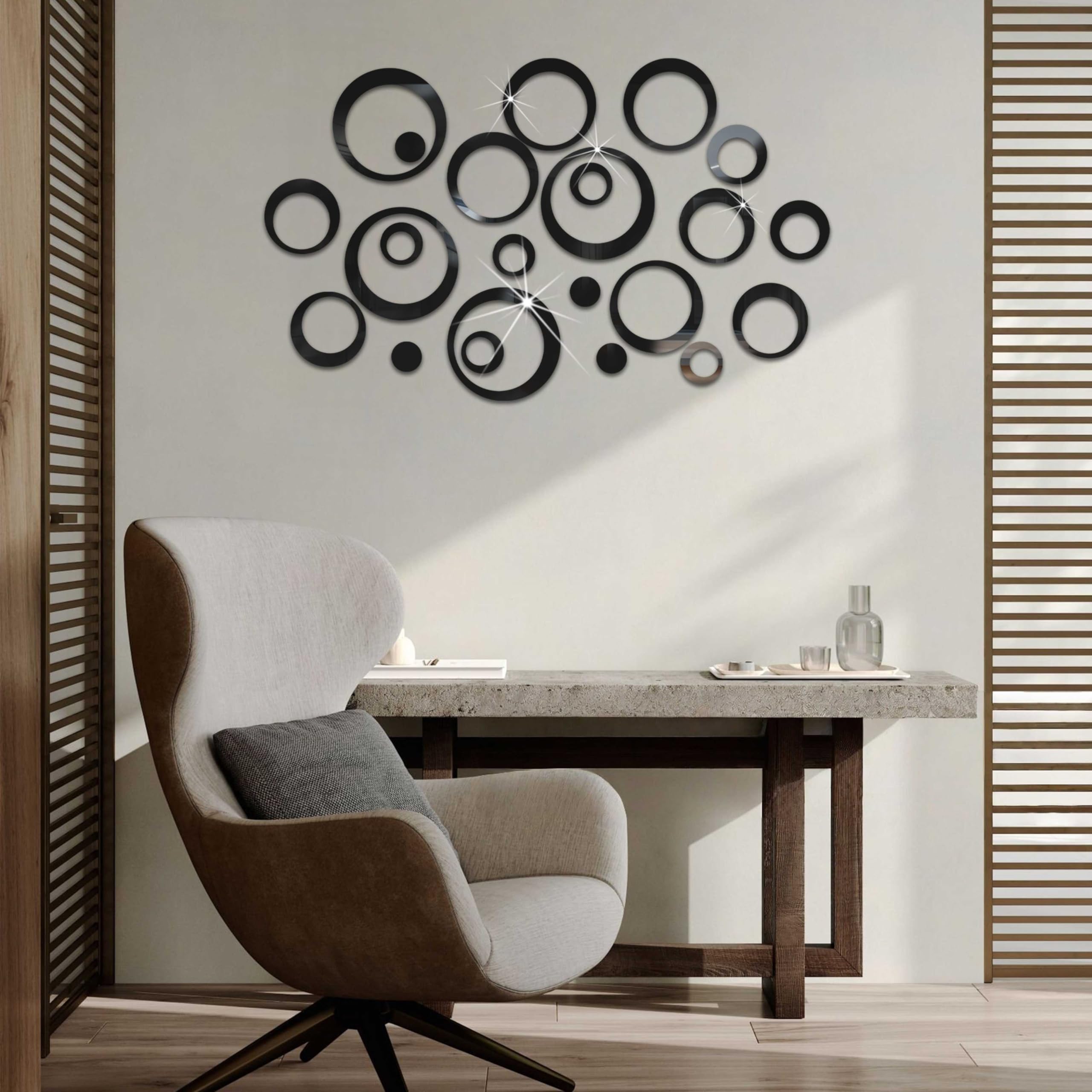 24 Pezzi Adesivi Murali Cerchio di Cristallo 3D. Acrilico Specchio Adesivi Murali Camera.Adesivo da Parete Rotondo per Camera Soggiorno Decorazione DIY Casa Colore Nero