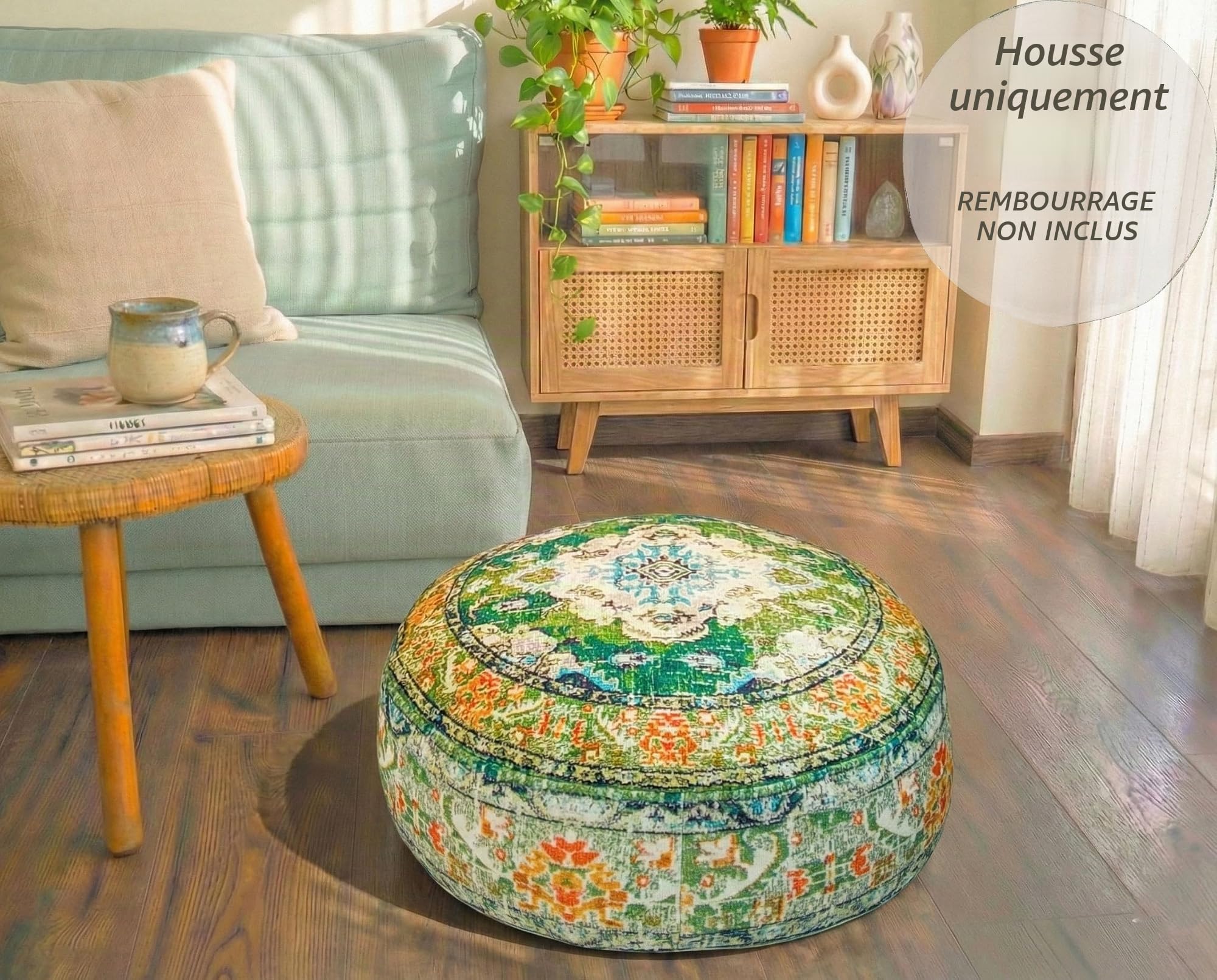 Mandala Life ART Bohémien Yoga Décor Housse de Coussin de Sol - 60x20 cm - Taie d'oreiller Tapis de Méditation Ronde - Décoratif Pouf Tapis en Coton imprimé