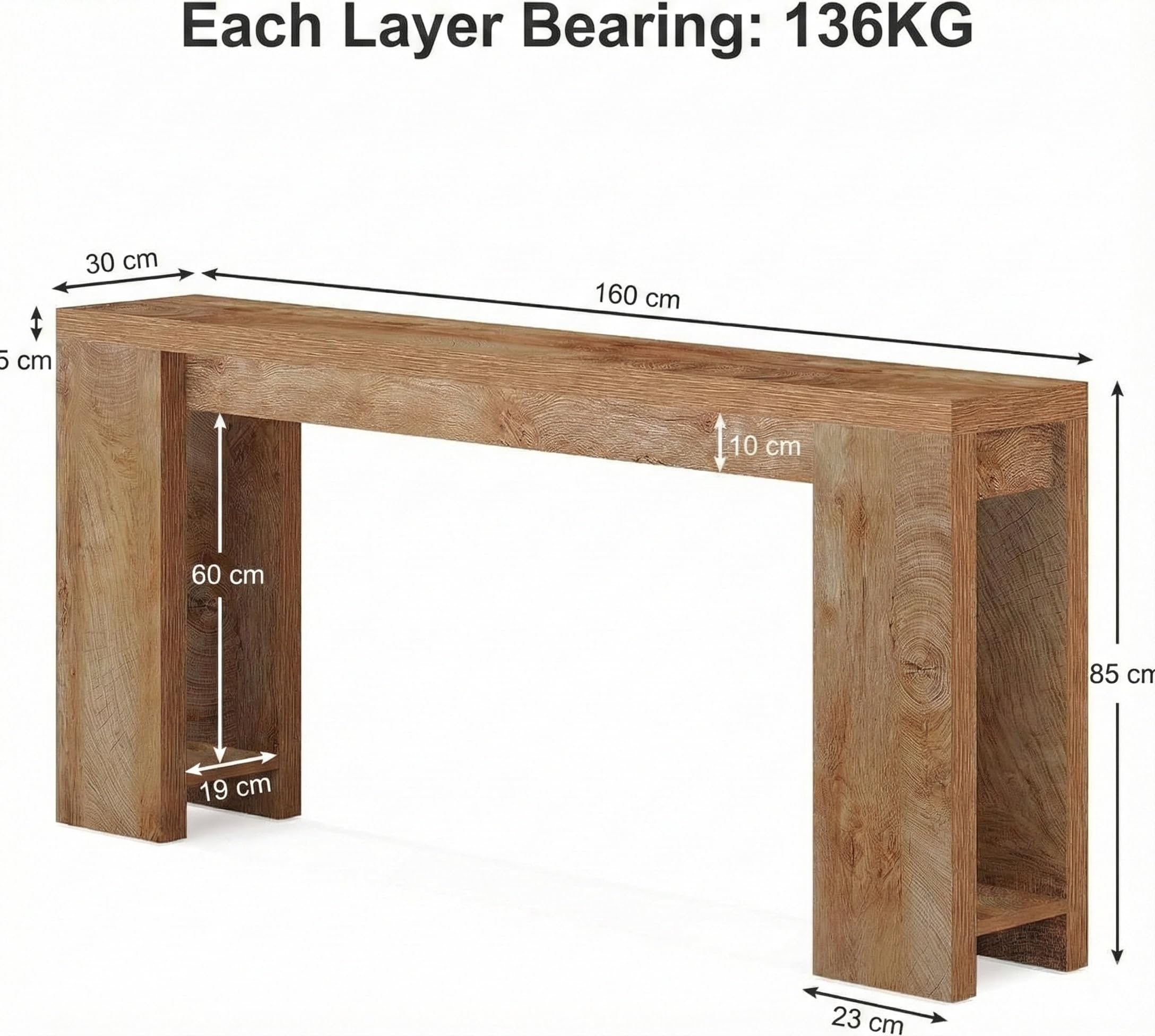 Lailang Tavolo consolle 160 cm, design compatto, extra lungo, in stile rustico, per ingresso, corridoio, soggiorno per arredamento moderno