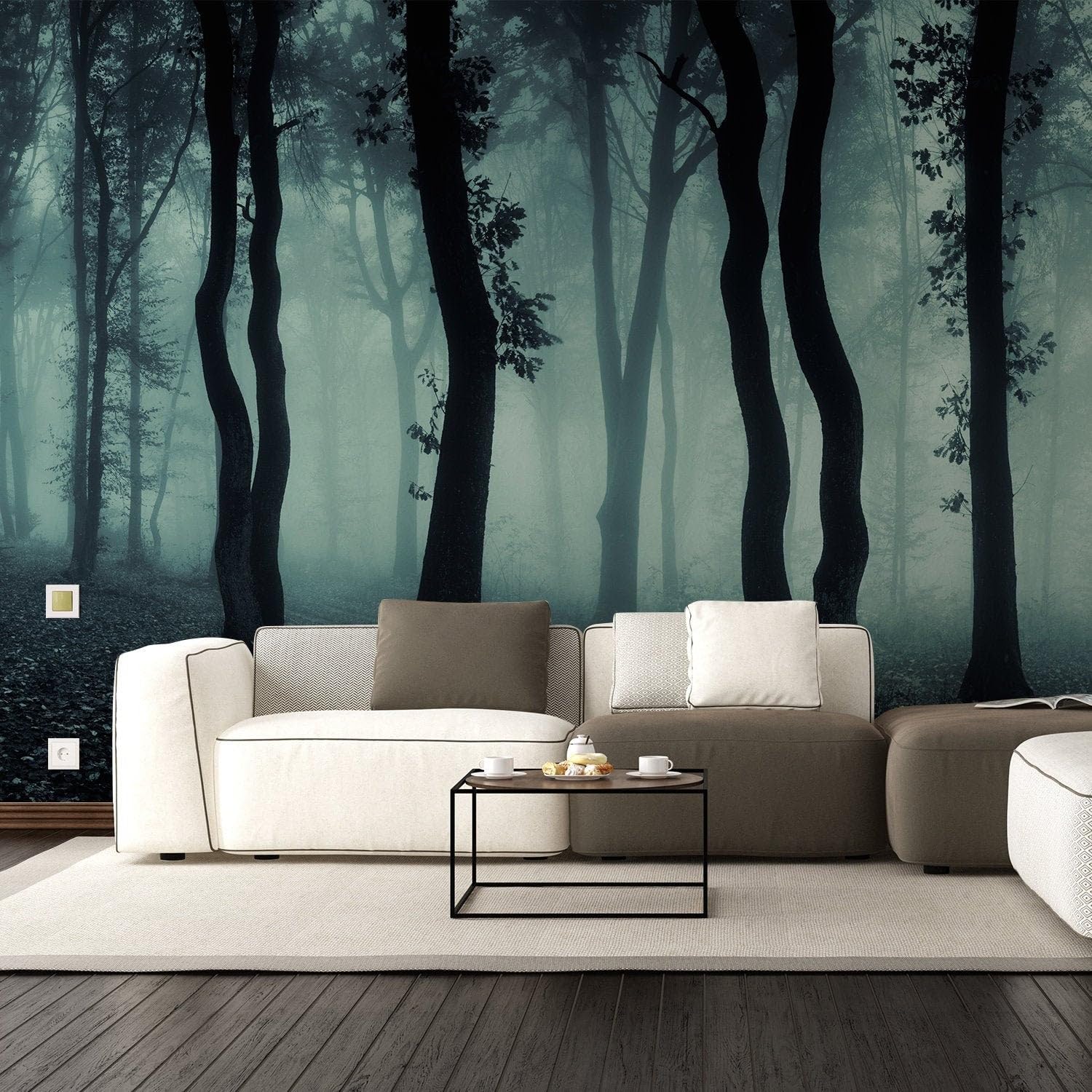 Mglisty las tapeta kalkomania - krajobraz drzewo tapeta mural samoprzylepna naklejka 230 x 132 cali (585 x 335 cm)