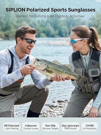 SIPLION Polarized Sports Sunglasses for Men, TR90 Wrap-Around Frame | UV400 Protection, 25g Lightweight Durable Build, Anti-Slip Full-Coverage Design, Ideal for Driving, Fishing, Golf, Running