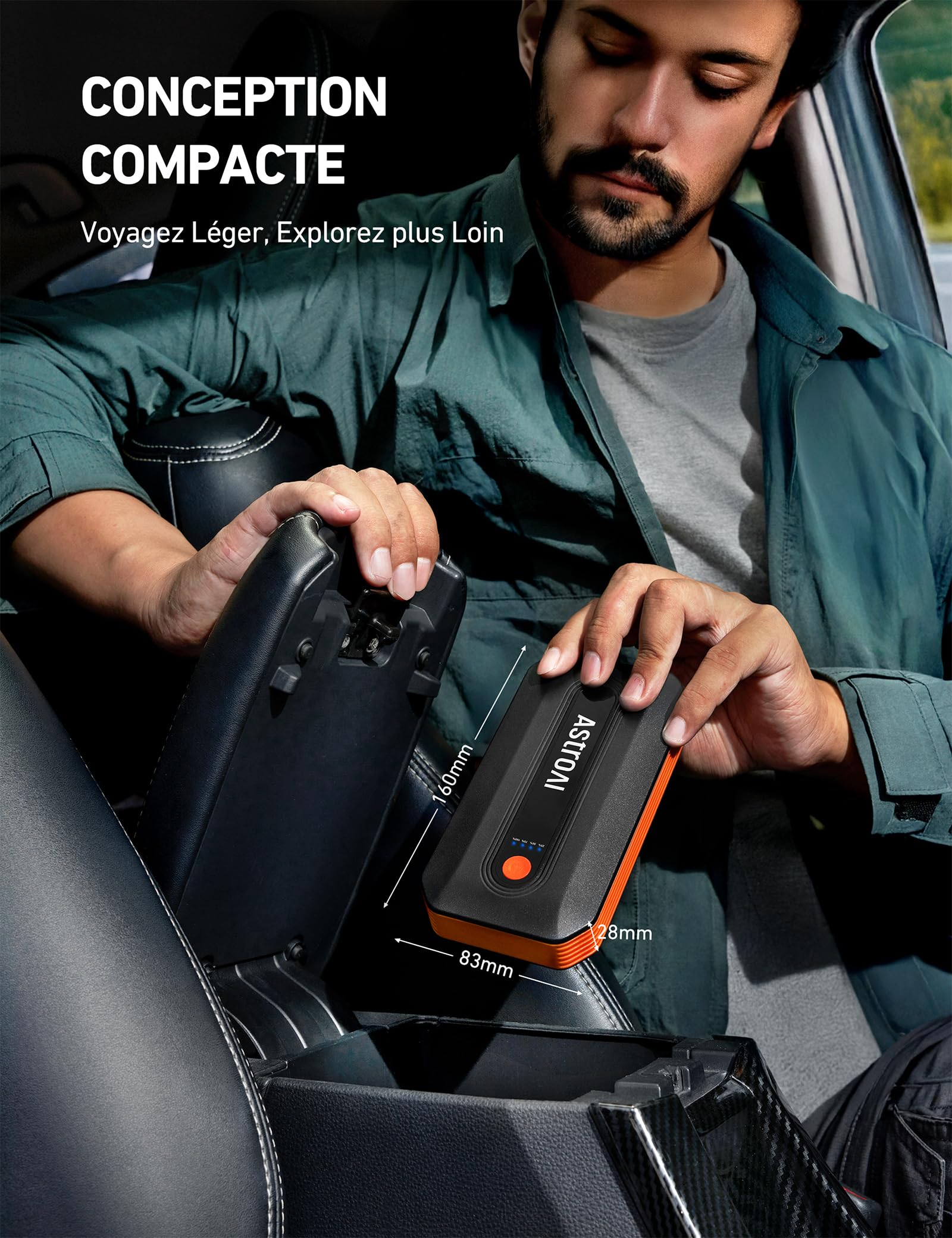 AstroAI Booster Batterie Voiture, Démarreur Batterie Voiture Portable 12V (pour 5,5L Diesel /7,0L Essence) Compact avec Protection Intelligente, Batterie Externe USB Lumière LED pour Moto Berlines SUV