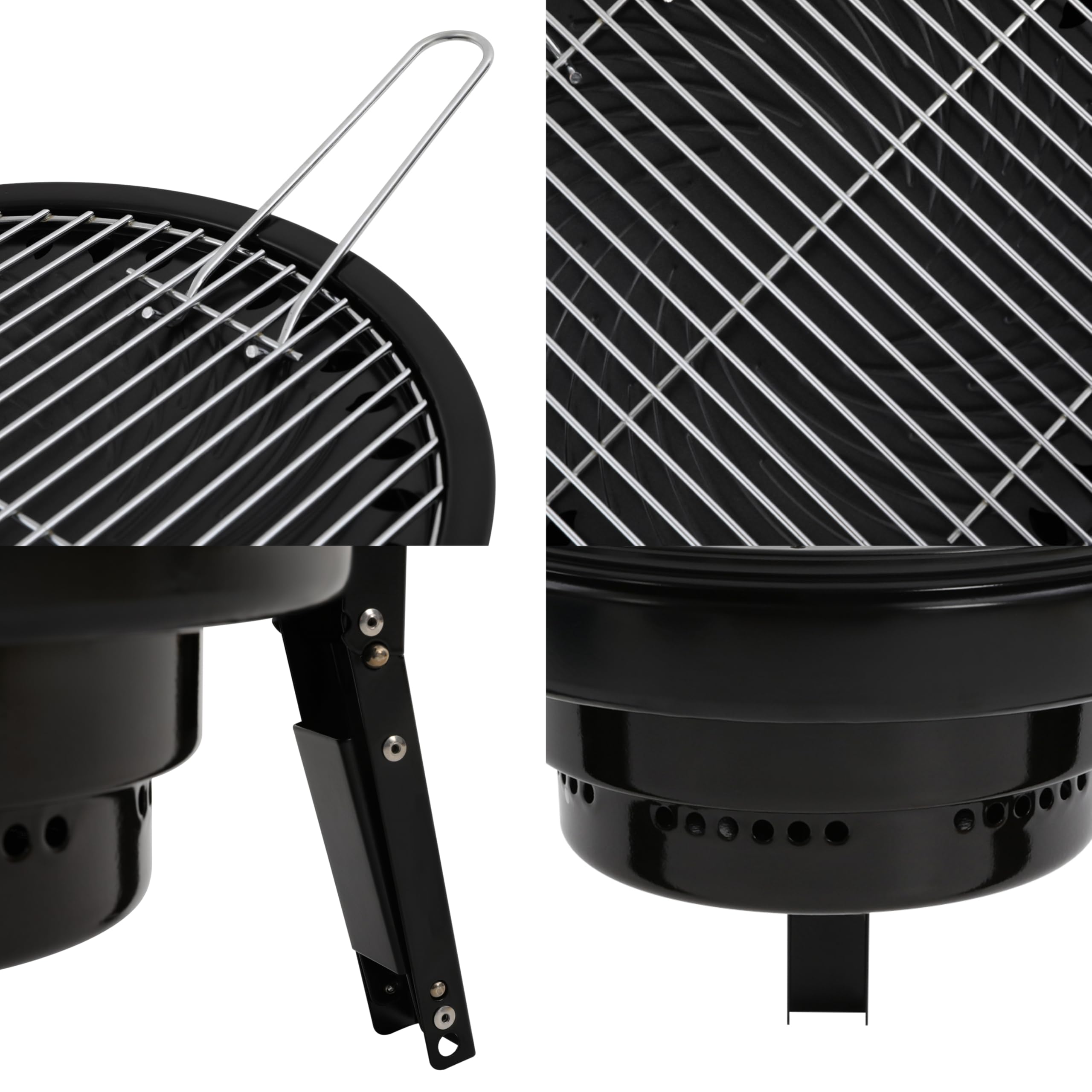 Barbacoa portátil de carbón vegetal de acero al carbono y esmalte con red de barbacoa de 32 cm, altura ajustable, pequeña barbacoa de camping con revestimiento antiadherente, barbacoa extraíble para
