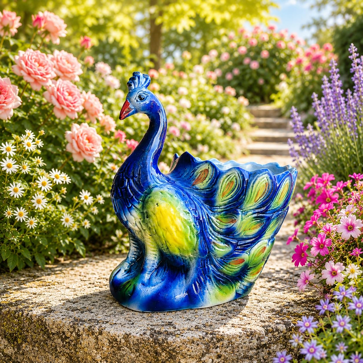 Ceramic Peacock Planter Pot for Indoor Outdoor Plants | Decorative Peacock Flower Pot | Handmade Glazed Garden Planter | Balcony Living Room Patio Home Decor | The Urban Clay House-image-37
