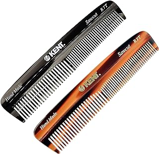 R7T Fine and Wide Tooth Hair Comb, Handmade Pocket Comb for Men, Best Beard and Mustache Comb for Everyday Grooming and Styling, Sawcut, Made in England