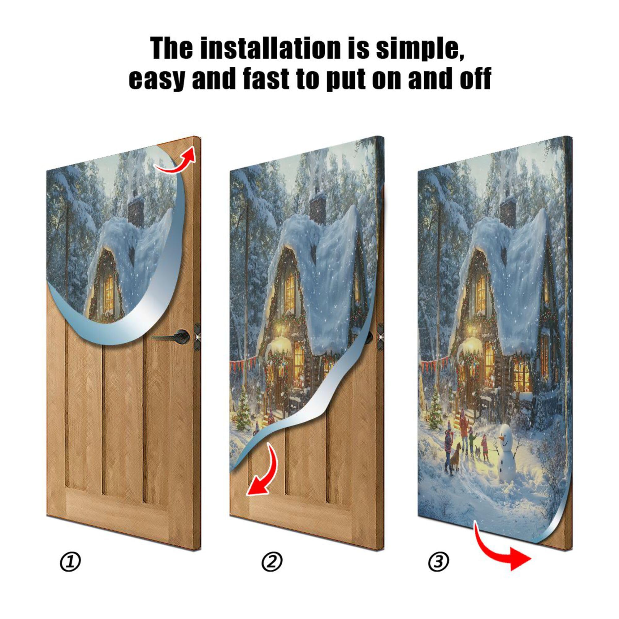 SEHANY Christmas Snowy Town Door Cover Outdoor Decor, High Stretch Fabric Christmas Front Door Cover Christmas Banner Door Cover for Front Door Festive Party Home Decor 35 * 79inch