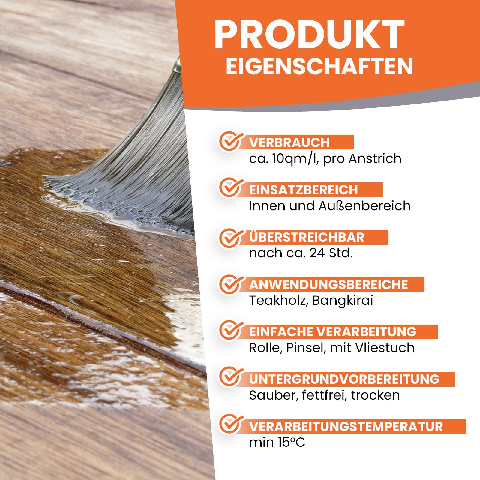 Teaköl 10 Liter farblos für Teak- und Bangkiraiholz, Parkett, Esstisch, Terrasse, Gartenmöbel I Holzpflege & Imprägnierung innen & aussen I Strapazierfähig, lösemittelfrei, wetterfest - BEKATEQ BE-205
