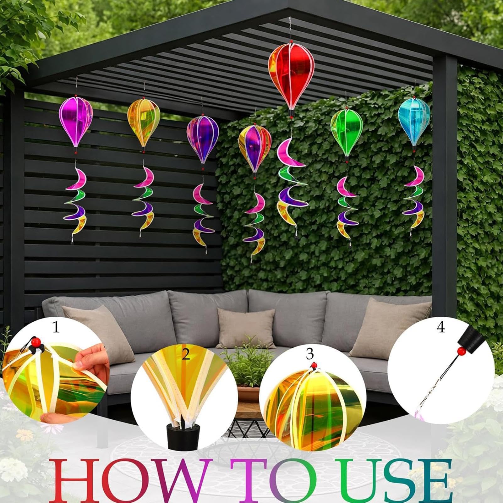 à Vent montgolfière,8 Tourniquets Colorés Rotatifs | Effaroucheur à Oiseaux, tourniquets d'extérieur Pliables et Suspendus | pour pelouse, extérieur, pavillon,