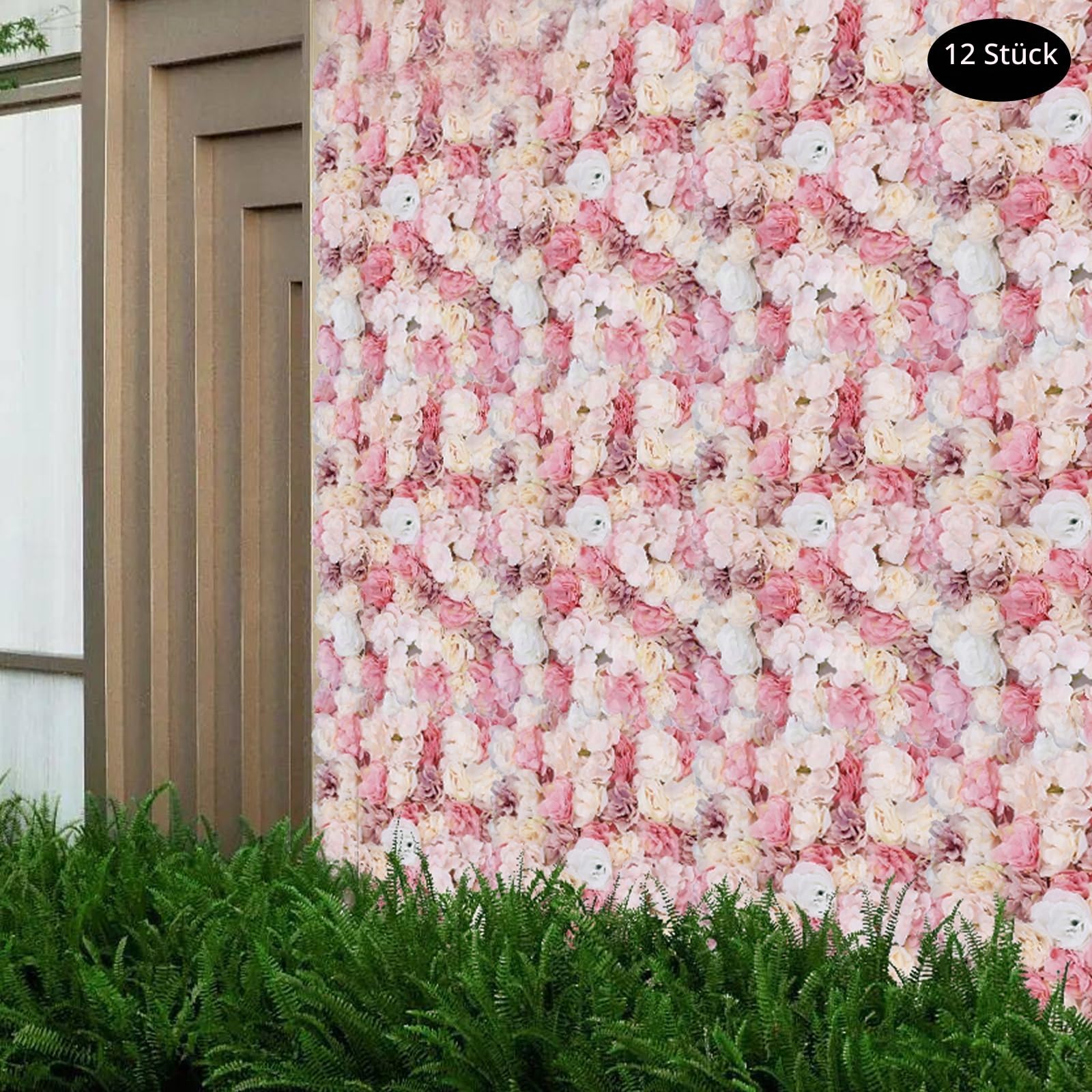 12 Stück Künstliche Blumenwand, Blumen Wand Panel Blumen Hintergrund, DIY, Seide, Wandpaneel für Hochzeit, Hintergrund, Dekoration, Haus, Garten, Party, 60 x 40 cm