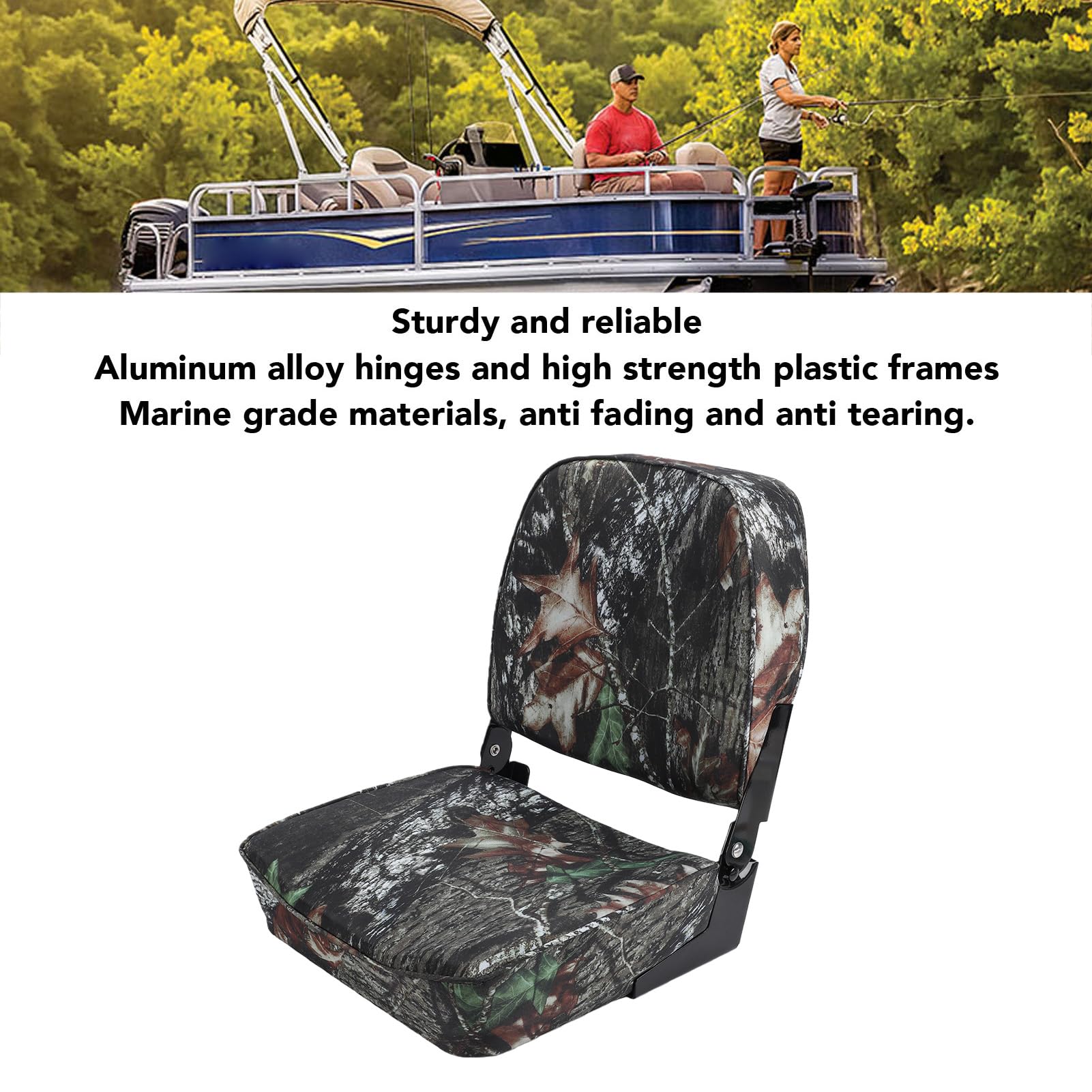 Asiento Plegable para Barco, Aleación de Aluminio, Respaldo bajo, Acolchado Grueso, Soporte Cómodo, Ahorro de Espacio, Bisagras Plegables para Pontón, Barco, Kayak