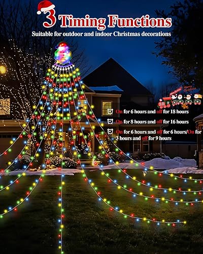 Miniatura 4 de Guirnalda de luces de Navidad para exteriores, 335 luces LED de 11.48 pies, 9 hebras de luces de árbol de cascada con parte superior, 8 modos de