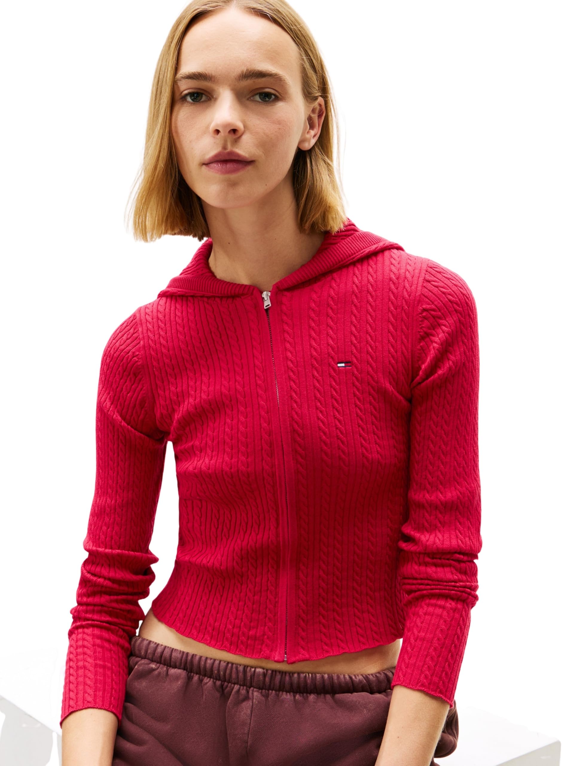Tommy Jeans Donna Pullover con Zip Essential con Cappuccio