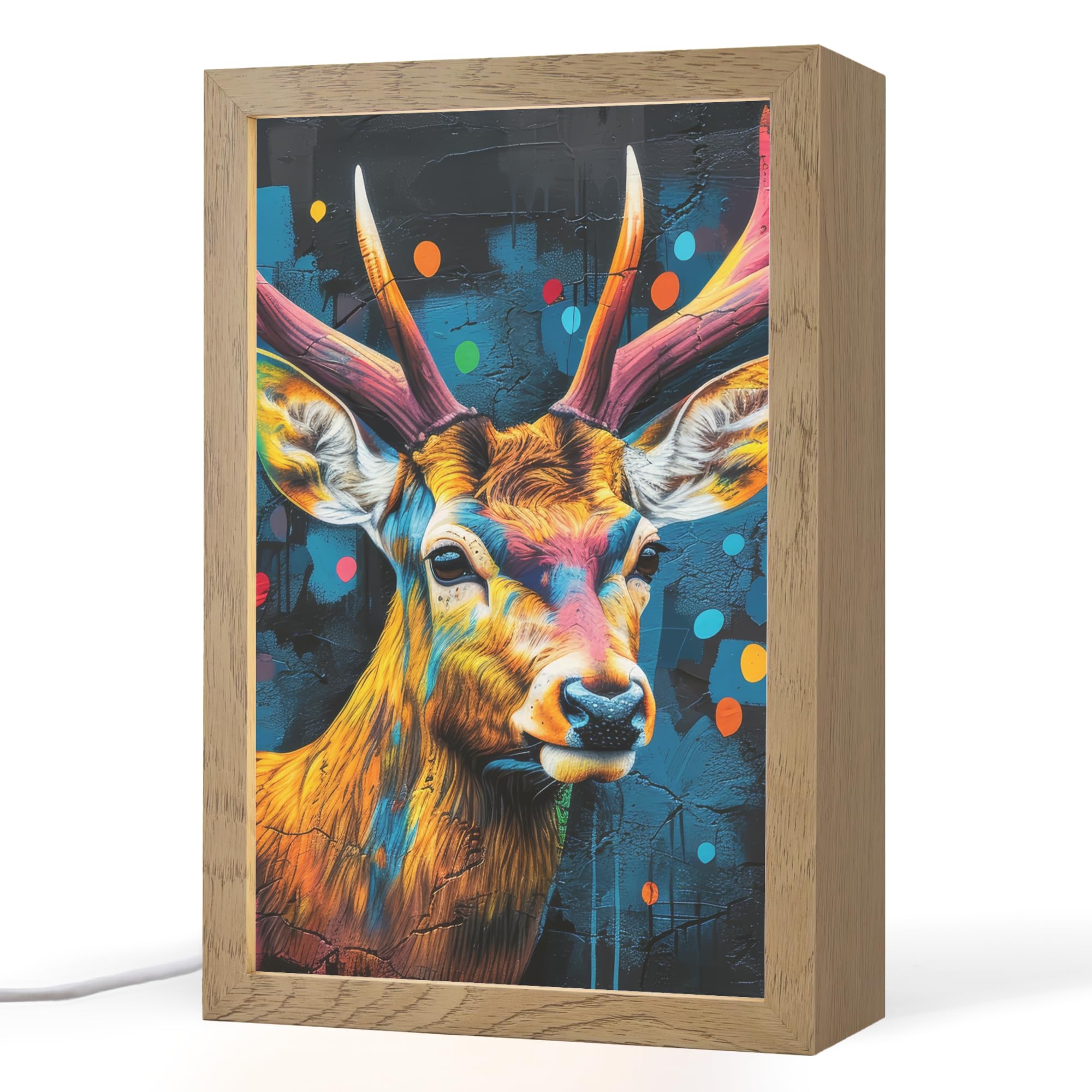 Lamparas Mesita De Noche [template] 20x30 cm Luz Escritorio Dormitorio Night Light Lampara Led Bedside Lamp Lamparita Graffiti - Ciervo - Animal - Colorido