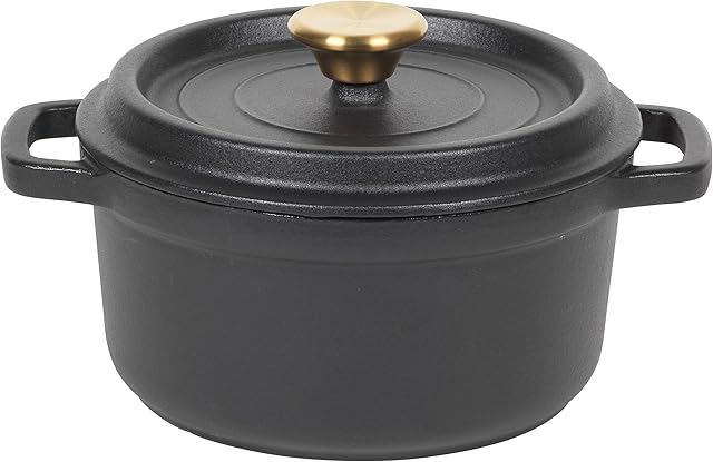 Russell Hobbs RH02523BEU7 Cast Iron 20CM Stockpot, Excellent Heat Retention Cookware, Oven Safe Up to 240°C, Induction Suitable, Tough Enamel Interior Coating, 2 Litre Deep, Black