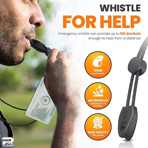 Miniatura 6 de Rainier - Kits de iniciadores de fuego 5 en 1 resistentes que brillan en la oscuridad con brújula, espejos de señal, silbatos, varillas de ferro de