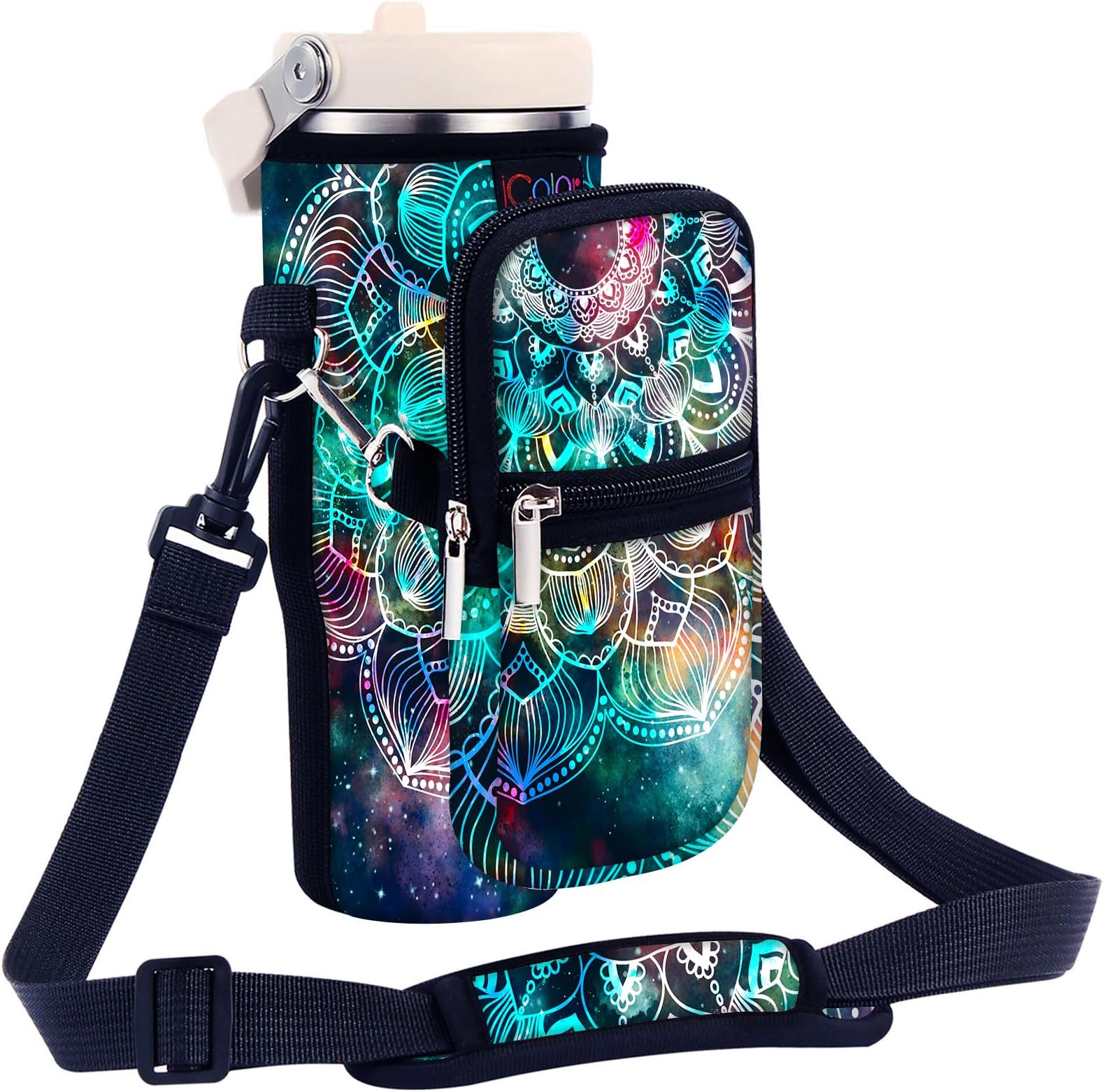icolor Water Bottle Carrier Bag for Stanley IceFlow Flip Straw Tumbler 20/30oz Stanley IceFlow Mug Carrying Holder Neoprene Sleeve Stanley Cup Accessories Pouch Crossbody Sling for Travel Fitness