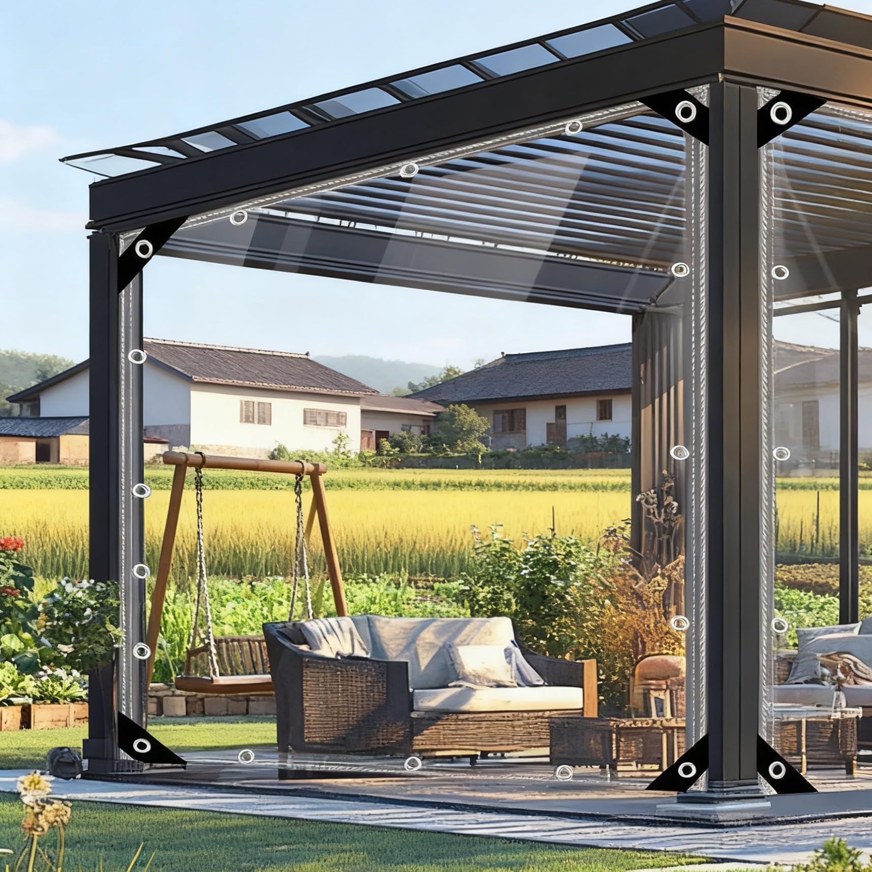 Telo Impermeabile Esterno 510 x 680 cm Impermeabile, Trasparente, Resistente Alle Intemperie, Pieghevole Telo Protettivo Multiuso per Giardino, Mobili, Antipolvere, A