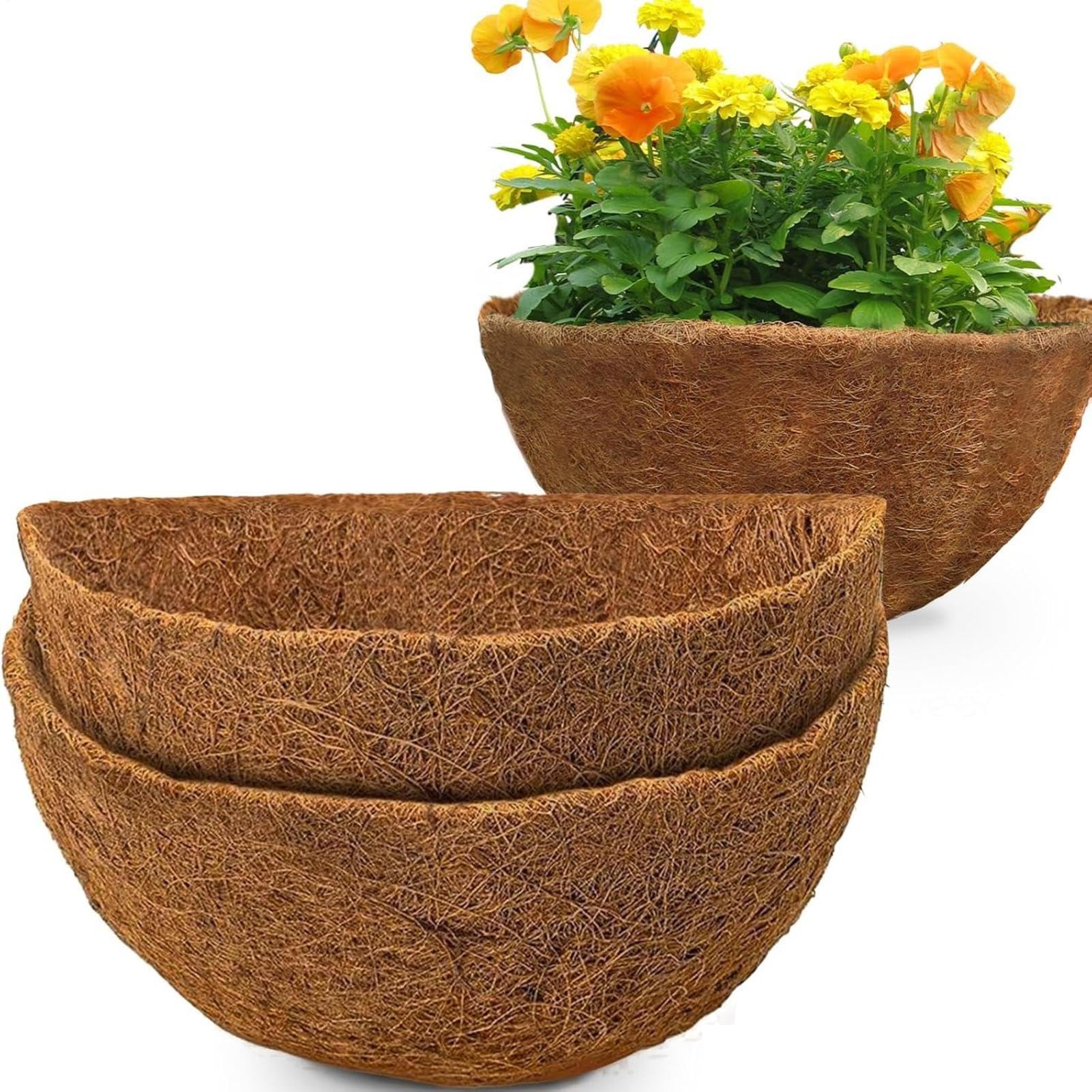 2Pcs Coco Liners For Hanging Baskets, Half Round Natural Coco Fiber Replacement Basket Liners For Flowers Vegetables Planting Indoor Outdoor Garden Balcony Porch Flower Pot, 10/12/14 Inch