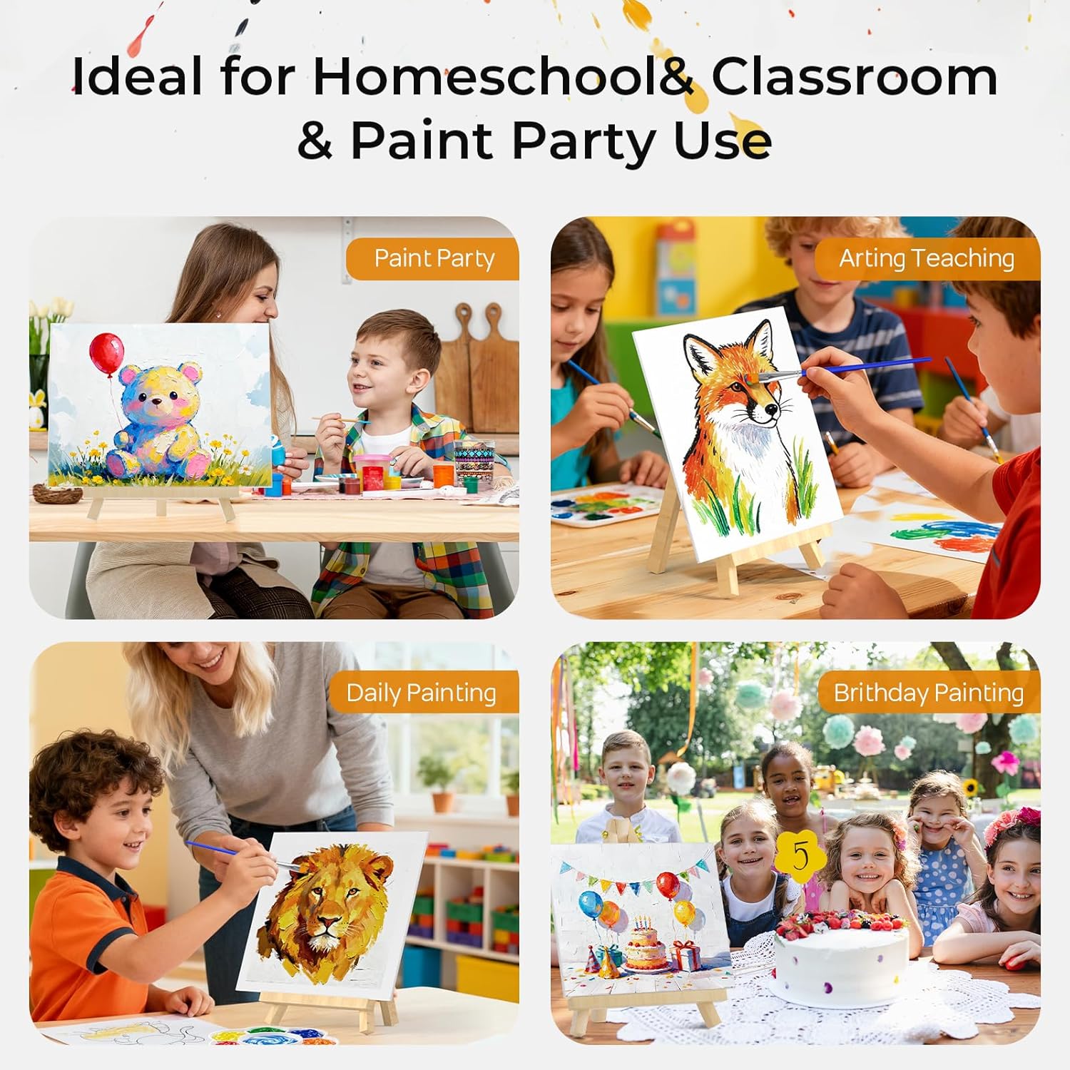 Nicpro 8 Pack 8×10 Inch Canvas Boards Kits for Painting, Art Canvas Set with 16 Brushes, 8 Paint Trays, 8 × 12 Acrylic Paint, Mini Drawing Easel Set, Sip and Paint Kit for Adults Party - Image 5