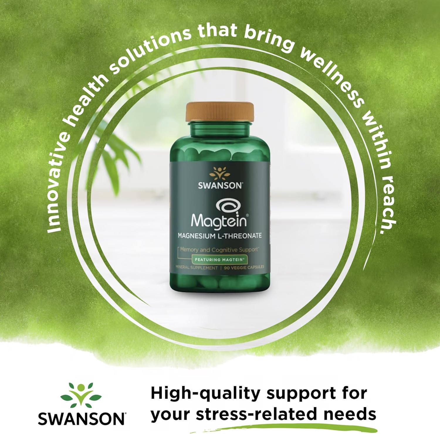 Swanson Magnesium L-Threonate Brain and Cognitive Health Supplement for Professionals Seeking Mental Clarity - 96 mg Magnesium per Serving (90 Vegan Capsules, 2 Pack)