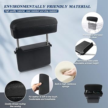 Car Armrest Storage Box, Auto Seat Tray Leather Organizer Wireless Charging Protector Forearm Wrist Support Adjustable Height Comfort Pad for SangYong Korando Rexton,B/Black-red