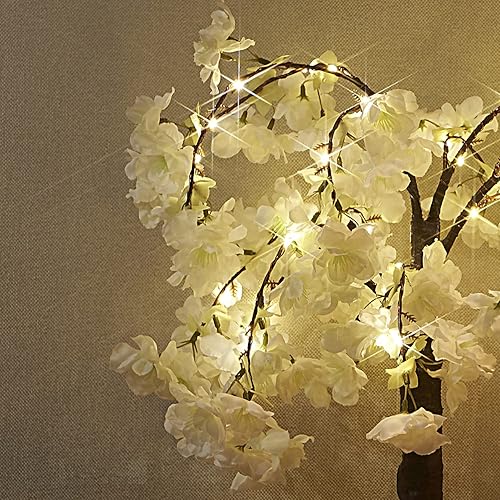 Miniatura 2 de Hairui Árbol de flor de cerezo con luces de 4 pies, 180 luces de hada, árbol iluminado artificial para decoración de primavera, boda, fiesta de