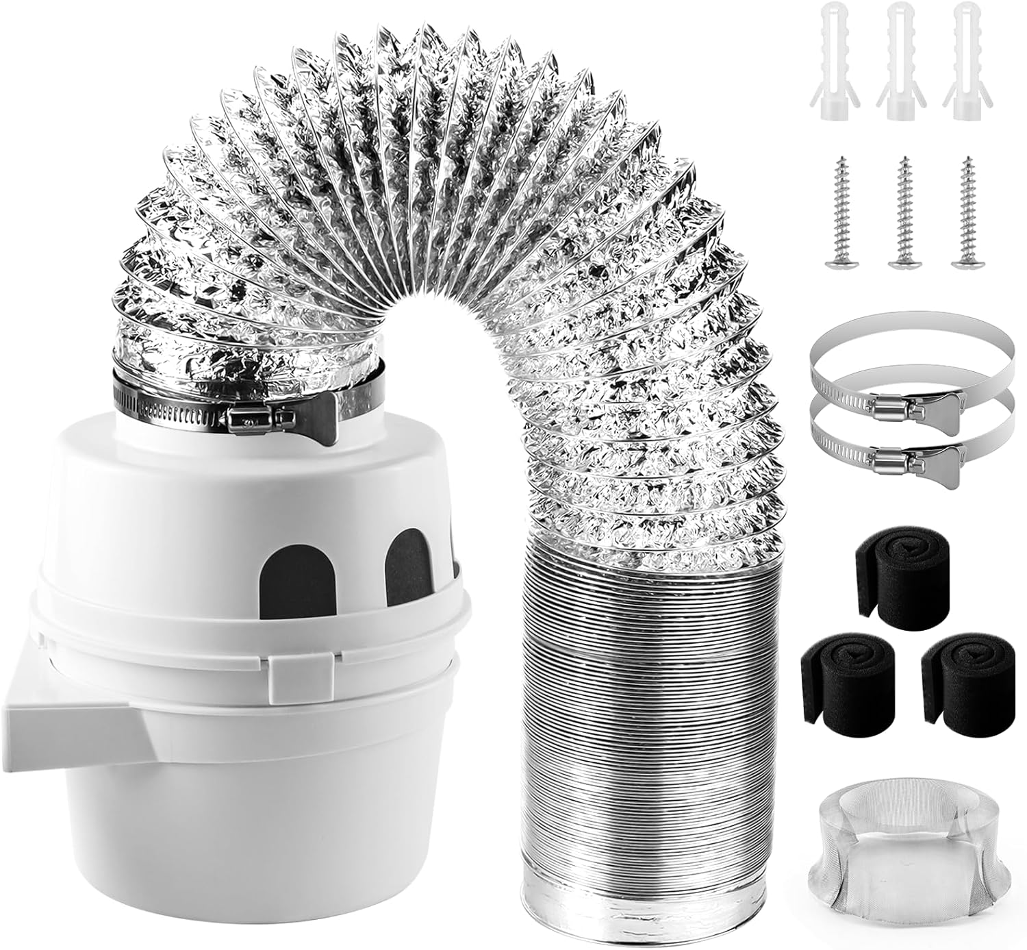 【UPGRADED】TDIDVKZW Indoor dryer vent kit 10 Feet 3 In 1 Filter Bucket with 4 Inch Proflex Ducting Hose for Electric Dryers by Cenipar