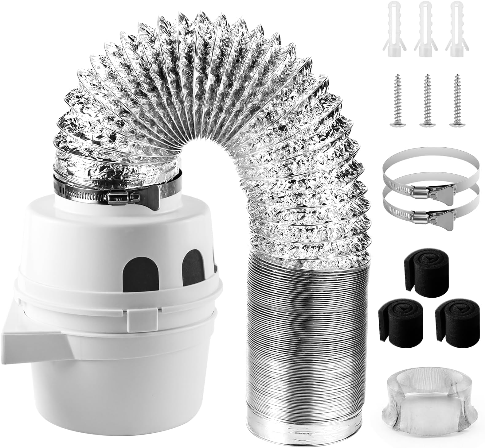 [UPGRADED]TDIDVKZW 4 Inch Indoor Dryer Vent Kit Filter 3 In 1 Filter Bucket with 8 Feet Proflex Ducting Hose for Electric Dryers, White by Cenipar